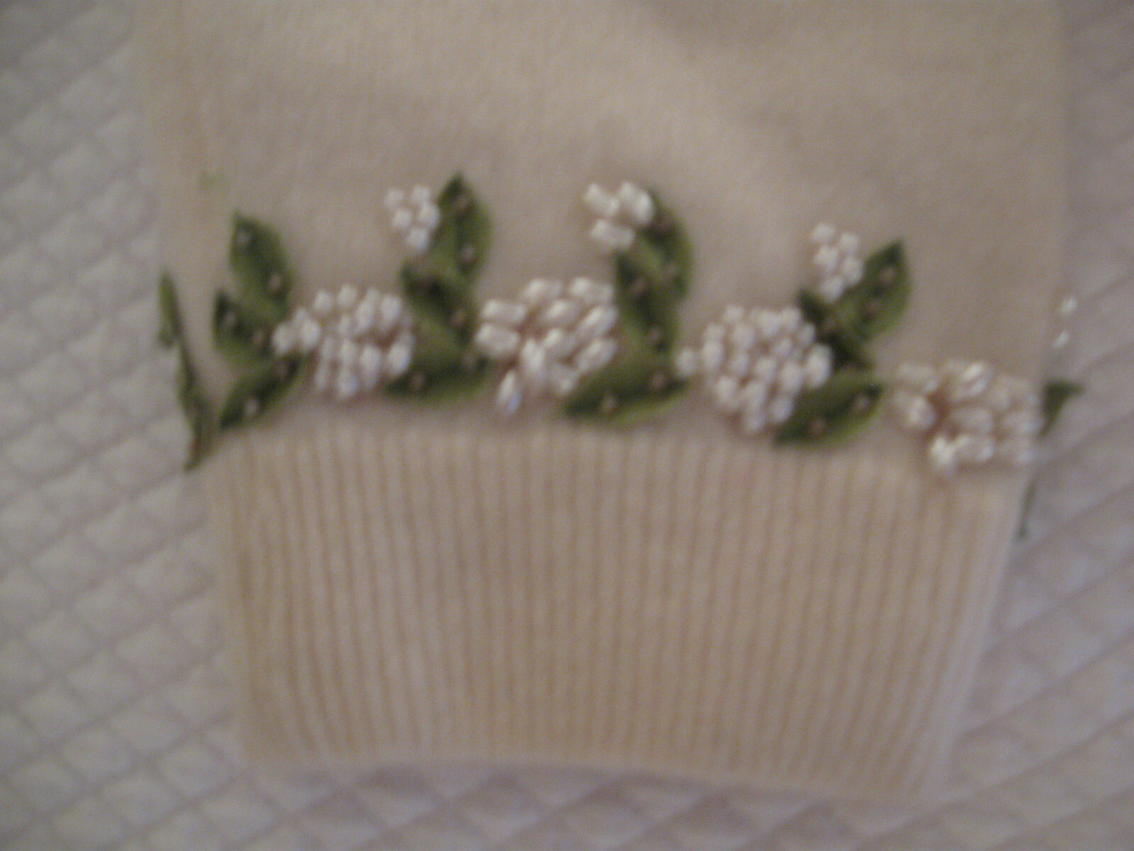 Vintage Dalton Virgin Cashmere Cardigan Sweater- Ivory, Silk Applique & Beadwork