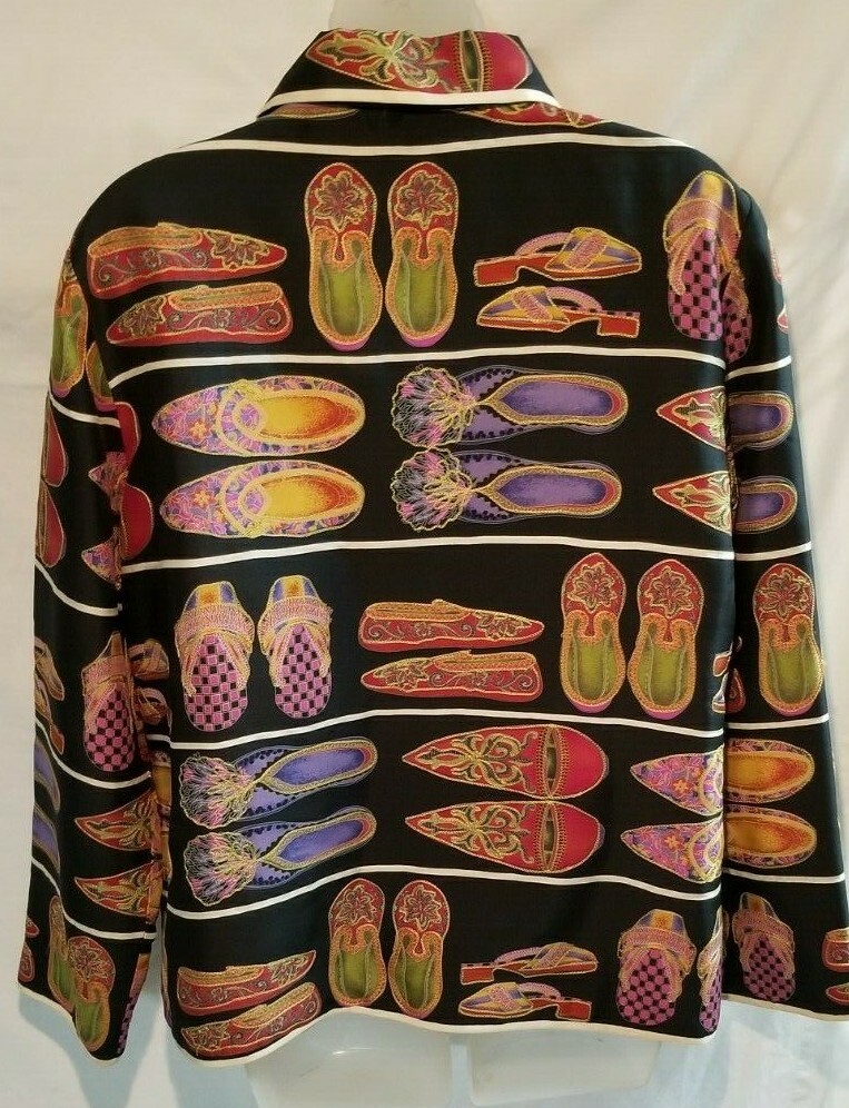 Victor Costa S Silk Jacket Occasion Lined Small Embroidered Slippers Colorful