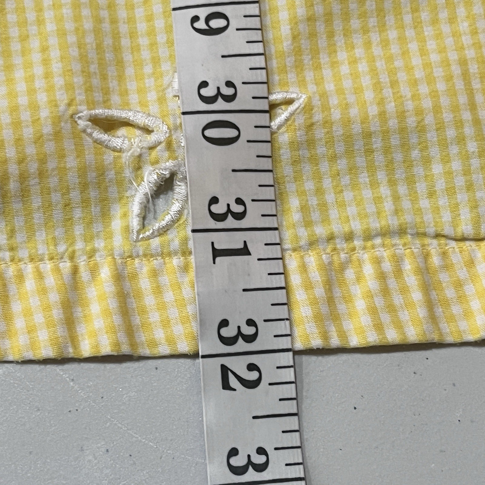 Vintage Go Softly Sz 1X Yellow Gingham Blouse Floral Buttons Tunic White Trim