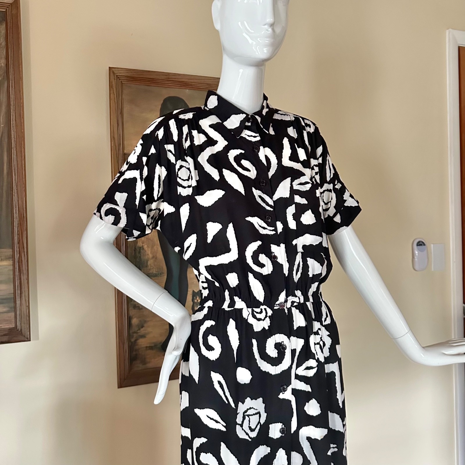 Vintage 1980s New Wave Together Abstract Print Shirtwaist Day Dress M/L