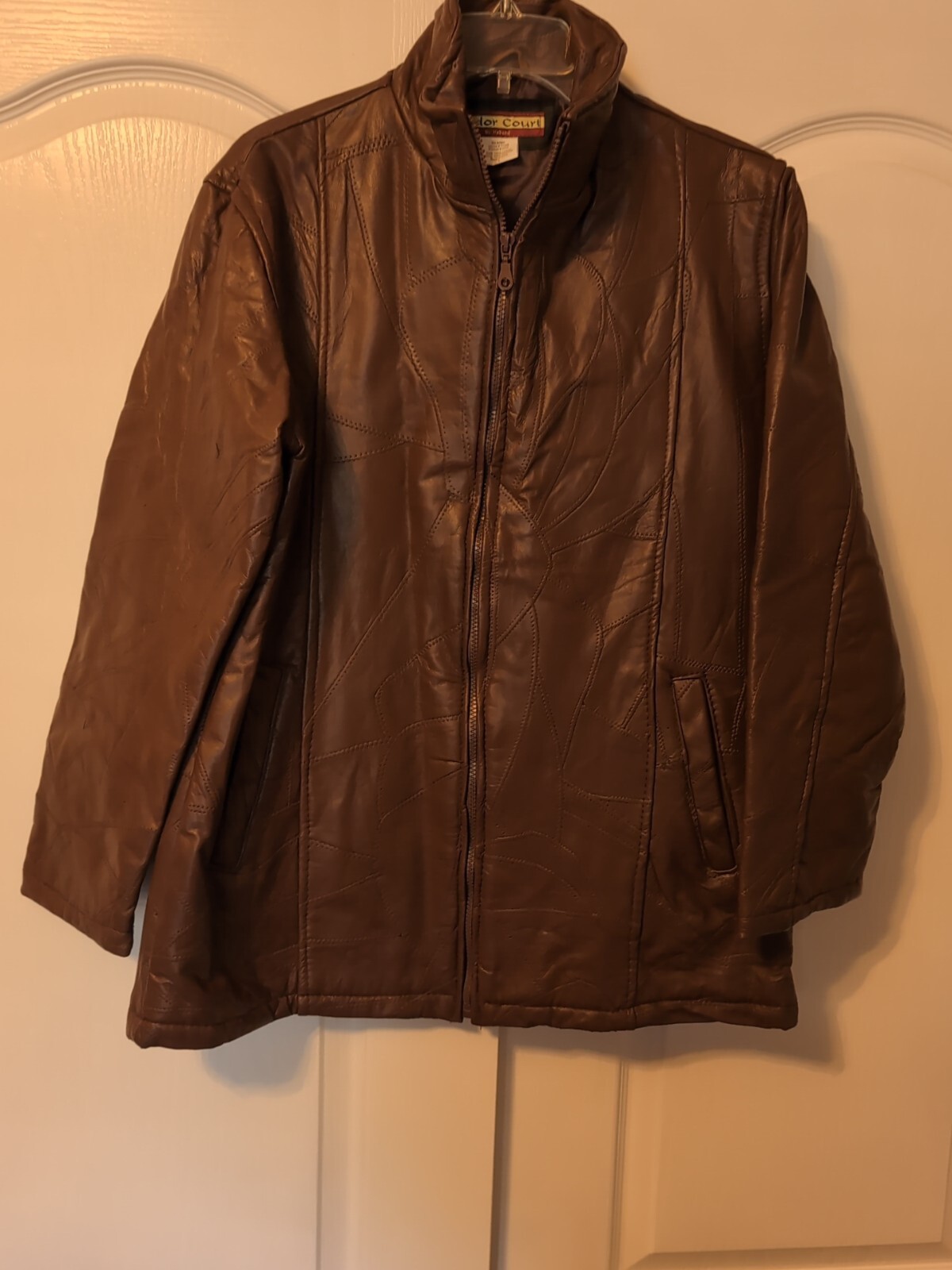 Vintage Tudor Court Brown Leather Patchwork Winter Jacket Oversized Fit Sz L