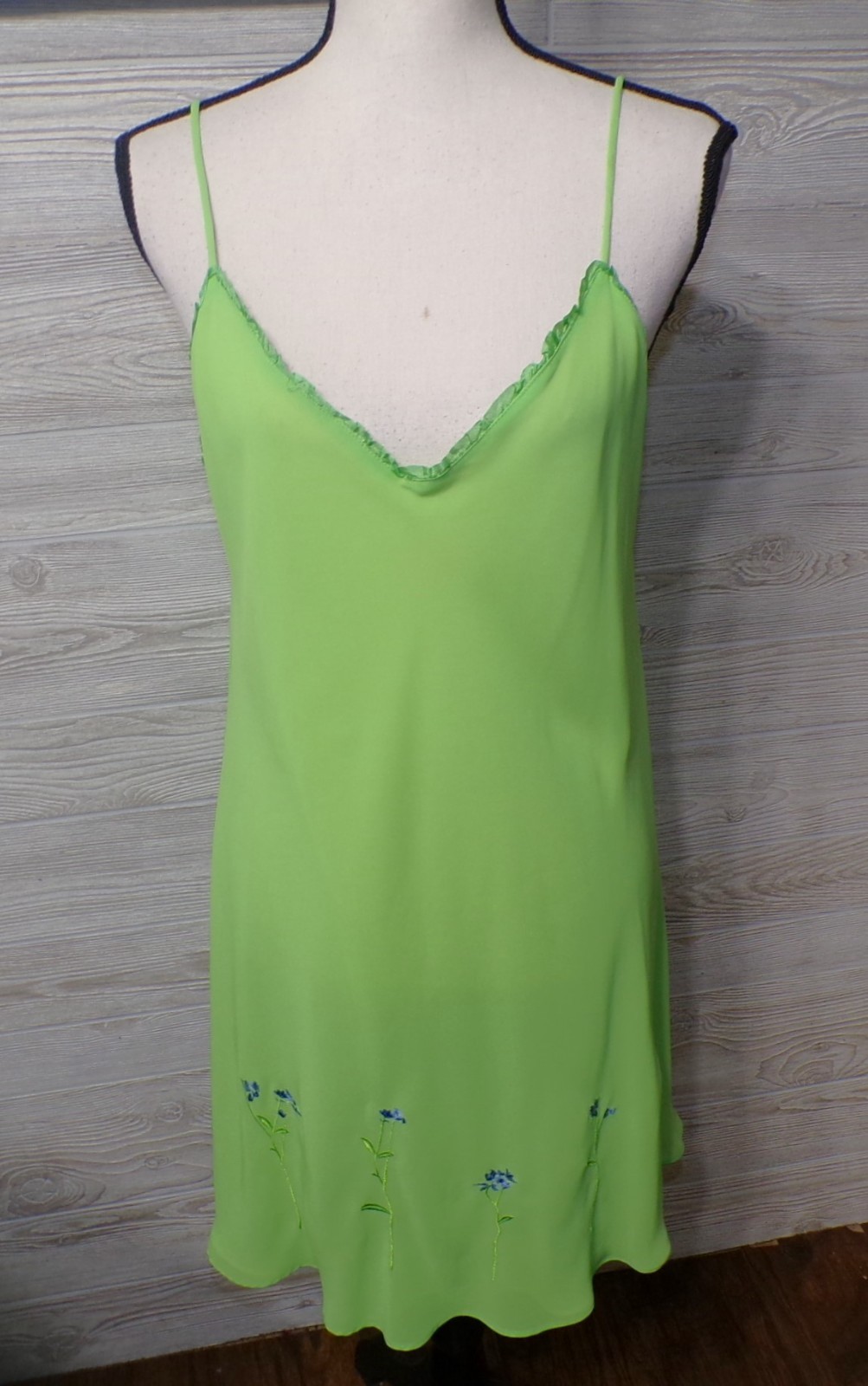 Vtg Slip Dress XL 2 pc Peignoir Chartreuse Purple Floral Embroidered Fairy Y2k