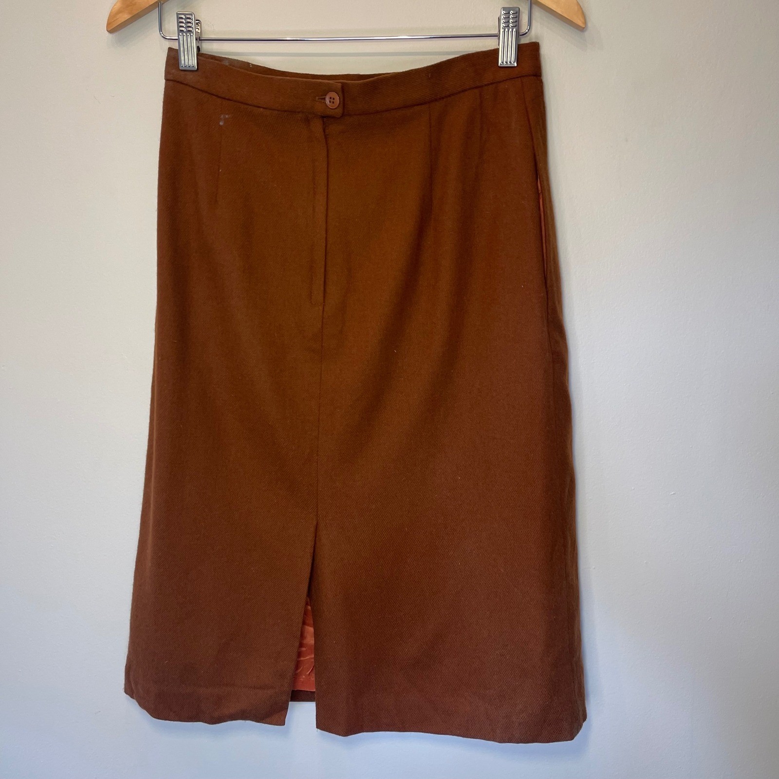 Vintage Thalhimers Brown Wool ? Pencil Skirt Made in USA 12 Academia Modest FLAW