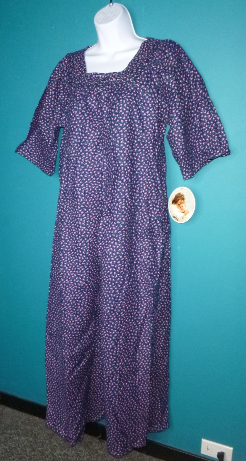 NWT Vtg Katz Nursing Breastfeeding Nightgown Cotton Flannel Blue Floral Sz S
