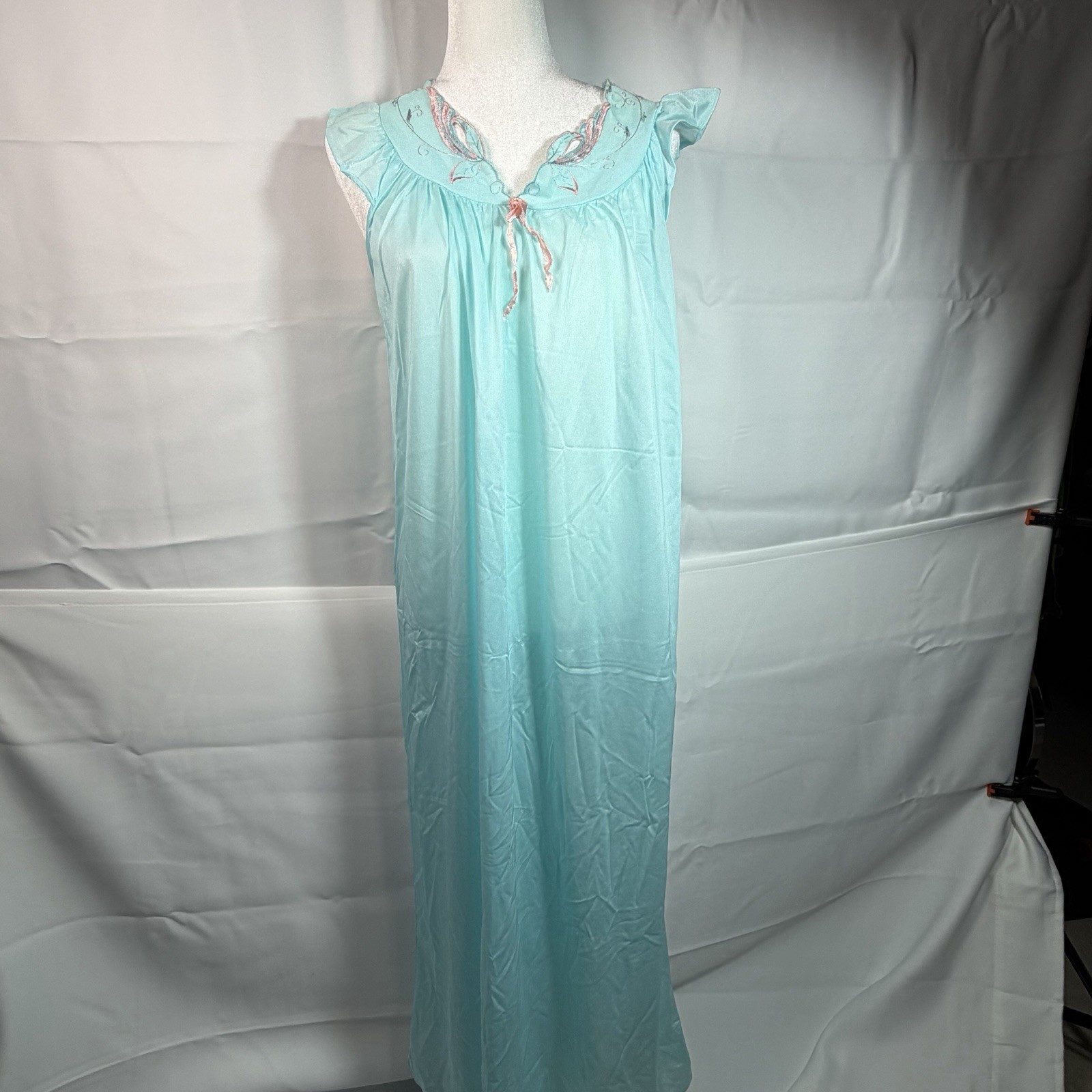 Vintage Paramount New York Turquoise Nightgown 80s Floor Length Trad L/XL