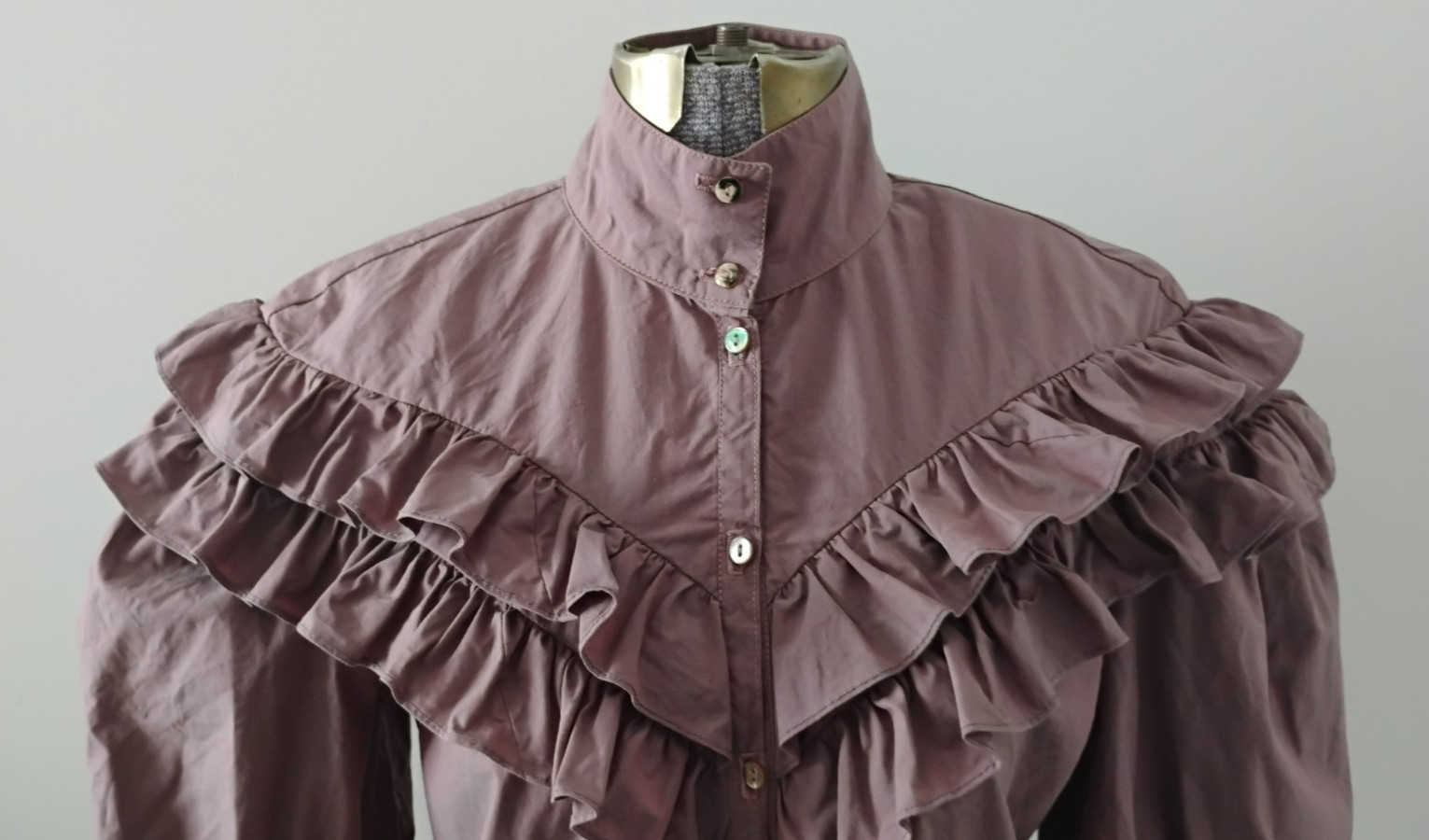 Vtg Janet Russo Ruffled Top Blouse Women’s 80’s Puff Sleeve High Neck 4 EC Mauve