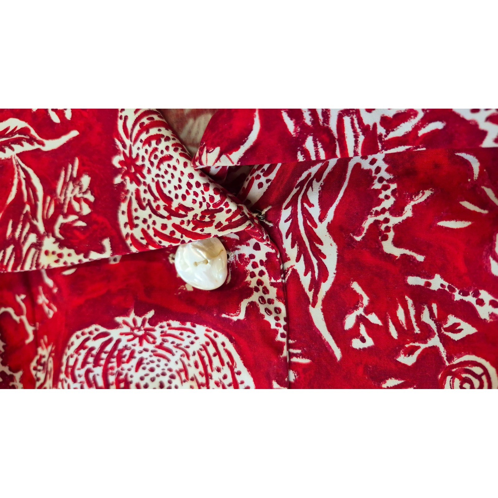 Vintage i Magnin Fit Flare Midi Dress Red Pomegranate Print Made France Size M