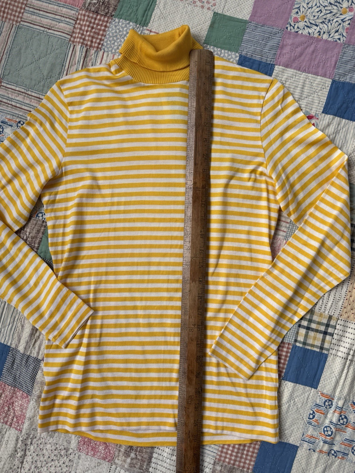 Vintage 1960s Striped Turtleneck Saks Fifth Avenue Yellow Long Sleeve T Shirt