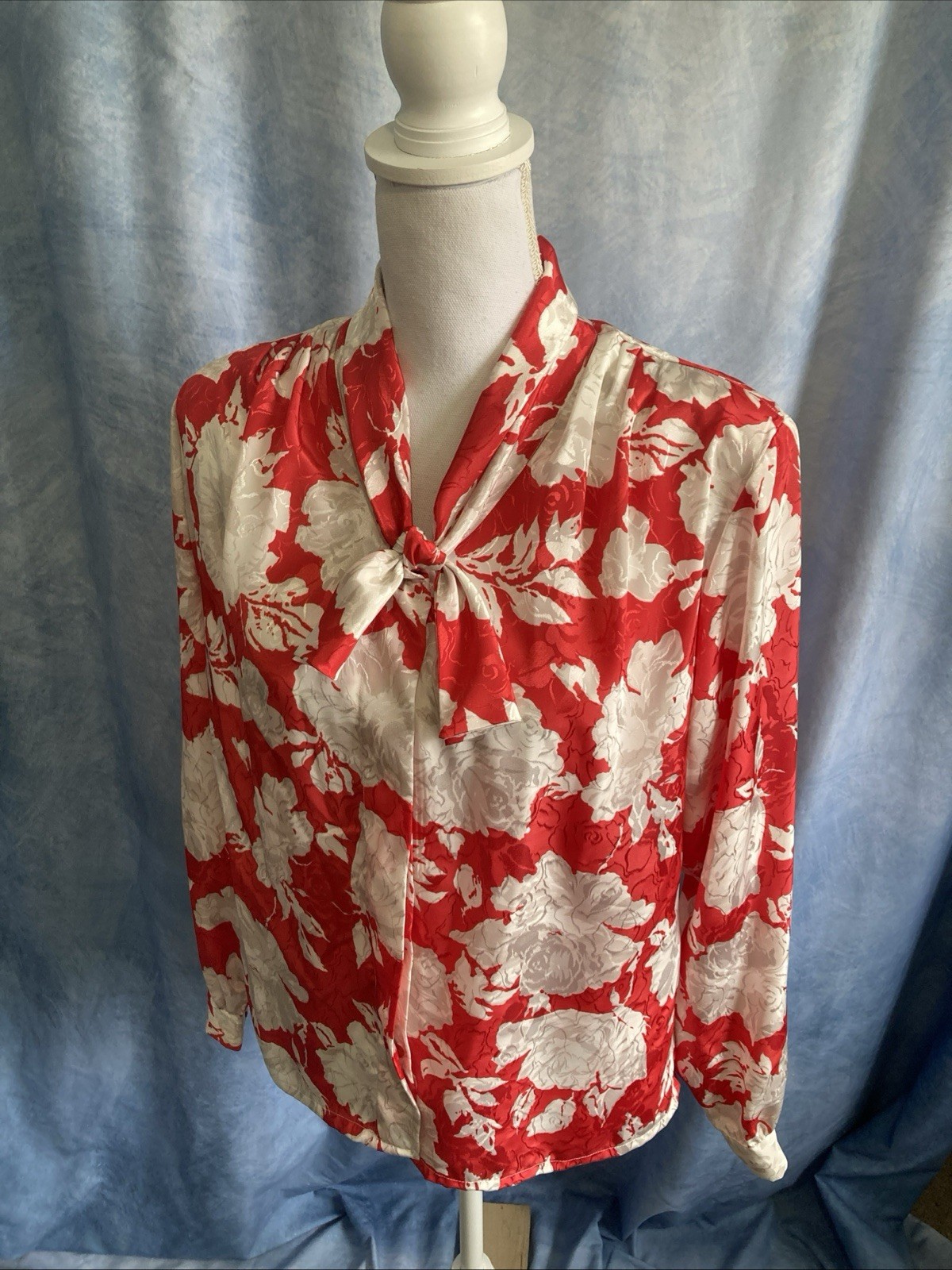 VTG 80s Adelaar for Jacobson’s Pussybow Blouse Size 8 Floral ILGWU Shoulder Pads