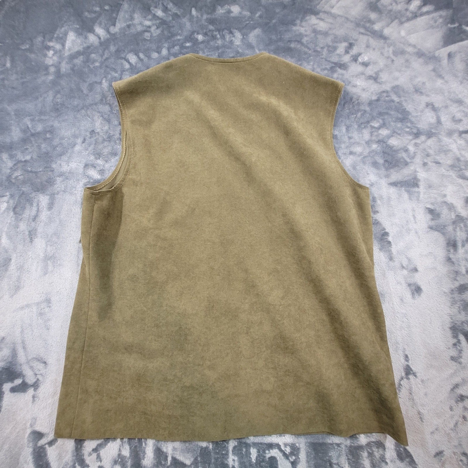 Vintage Marty Gutmacher Olive Green Faux Suede Button Front Vest ILGWU Size 14