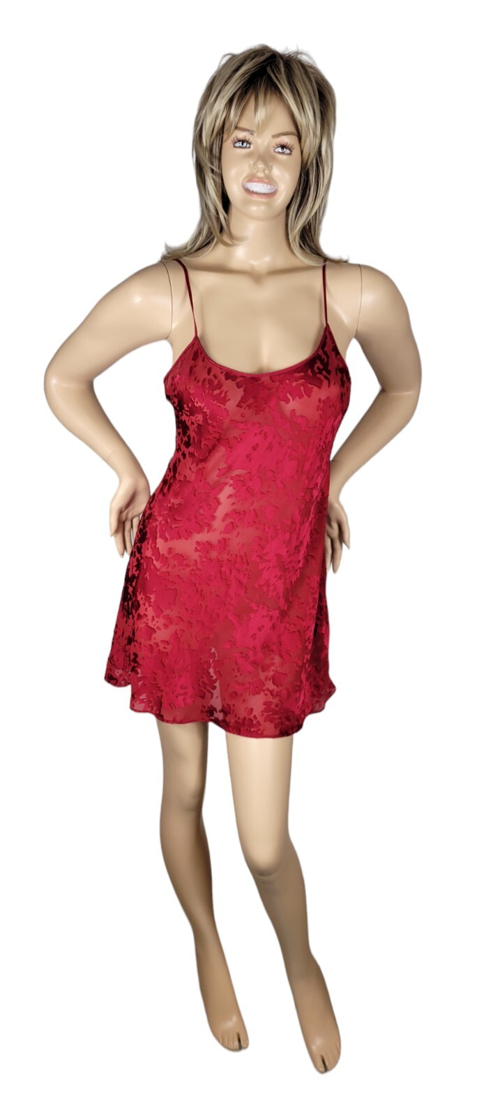Vintage 1990’s Valentino Intimo Red Silk Babydoll Nightgown Slip Sheer Burnout M