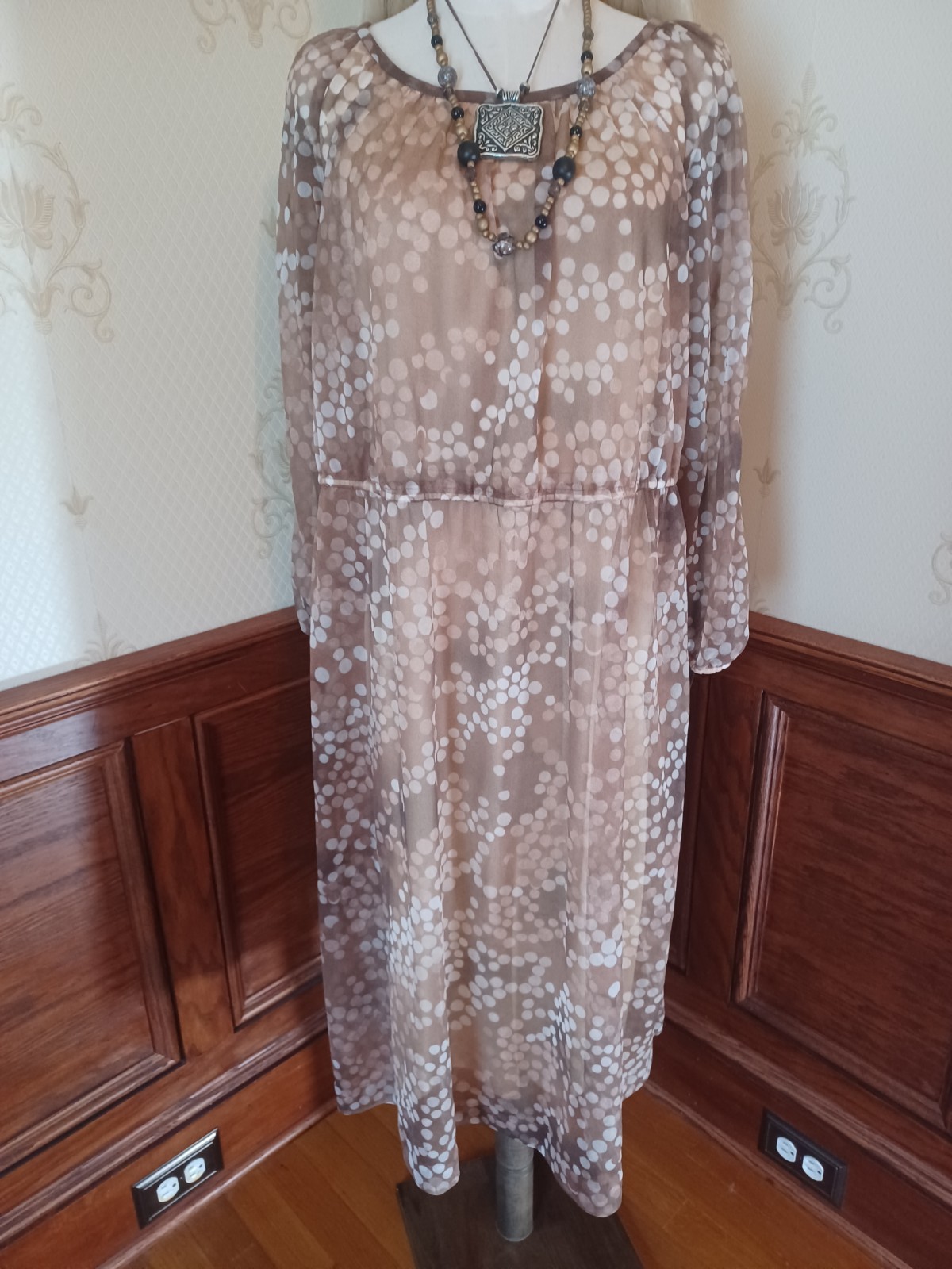 Vintage 1970s Solo San Francisco Brown and White Boho/Ethereal Midi Dress