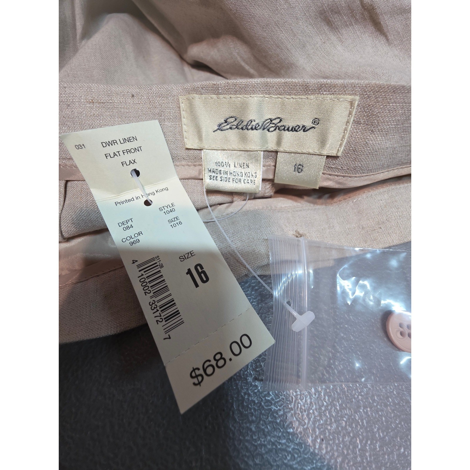 Eddie Bauer Women 16 Vintage 100% Linen High Rise Straight Leg Pants in Flax NWT