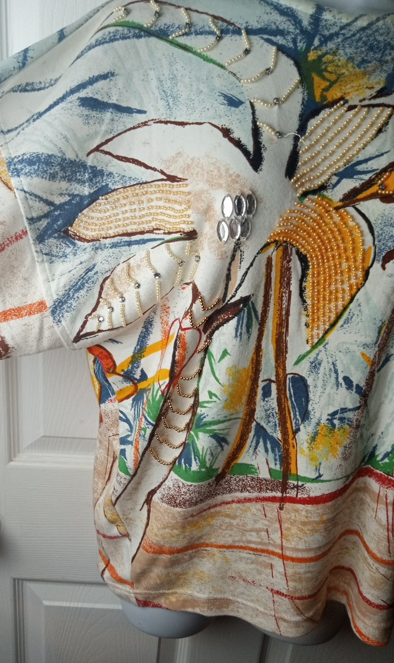 Stephanie 80’s Vintage Embellished Palms Long Sleeve Women’s Sweater
