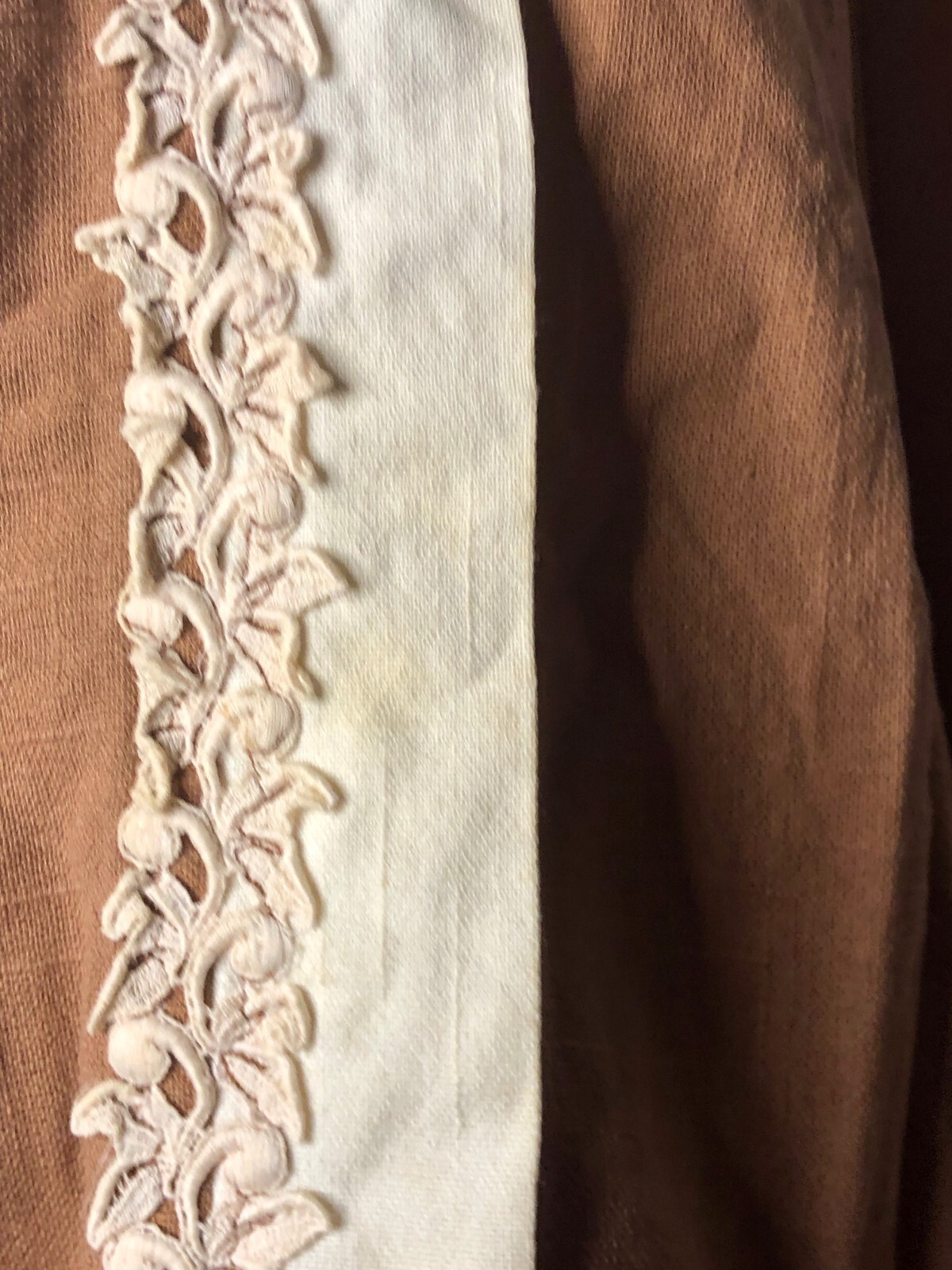 Vintage Revelry 1960s Brown Tunic Dress Linen with Embroidery AU 14