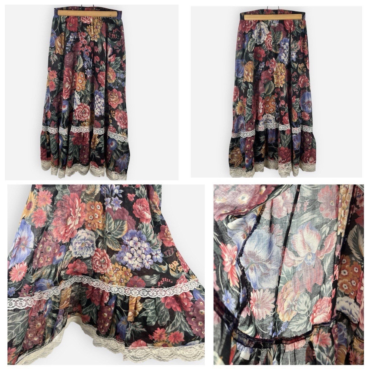 Vintage California Connection 70s 3 Piece Top Skirt Jacket Set Floral Lace Sheer