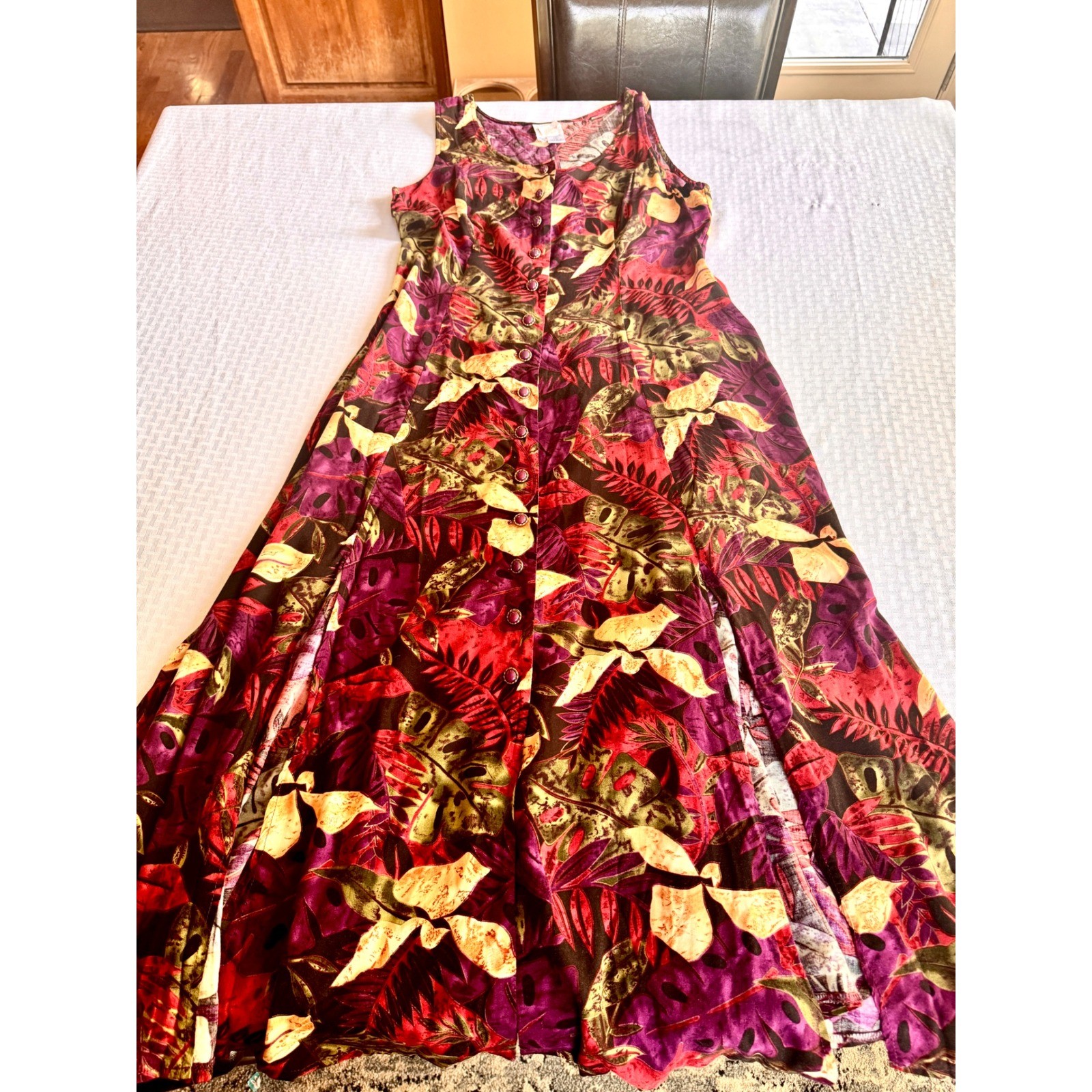 Vintage 90s Bentley Tropical Floral Maxi Dress Rayon Purple Red Green Size 12