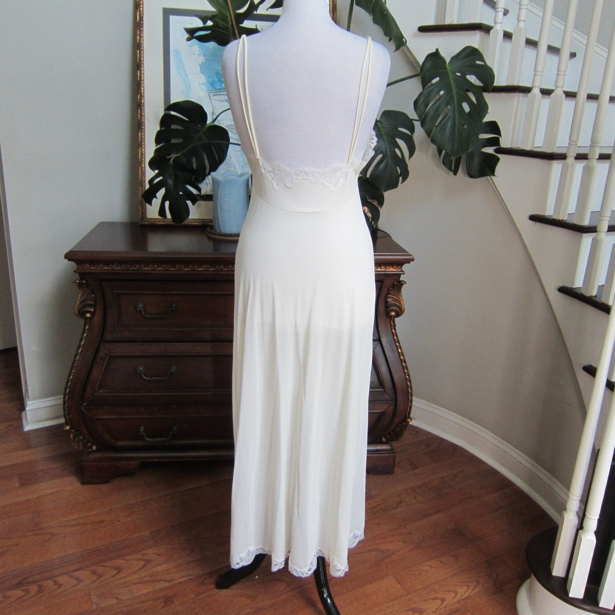 Vintage Val Mode Ivory Full Length Slip Dress Nightgown Lace Details Size M