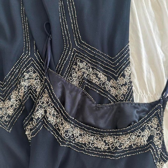 Vintage Y2K JKara New York S Navy Beaded Midi Dress
