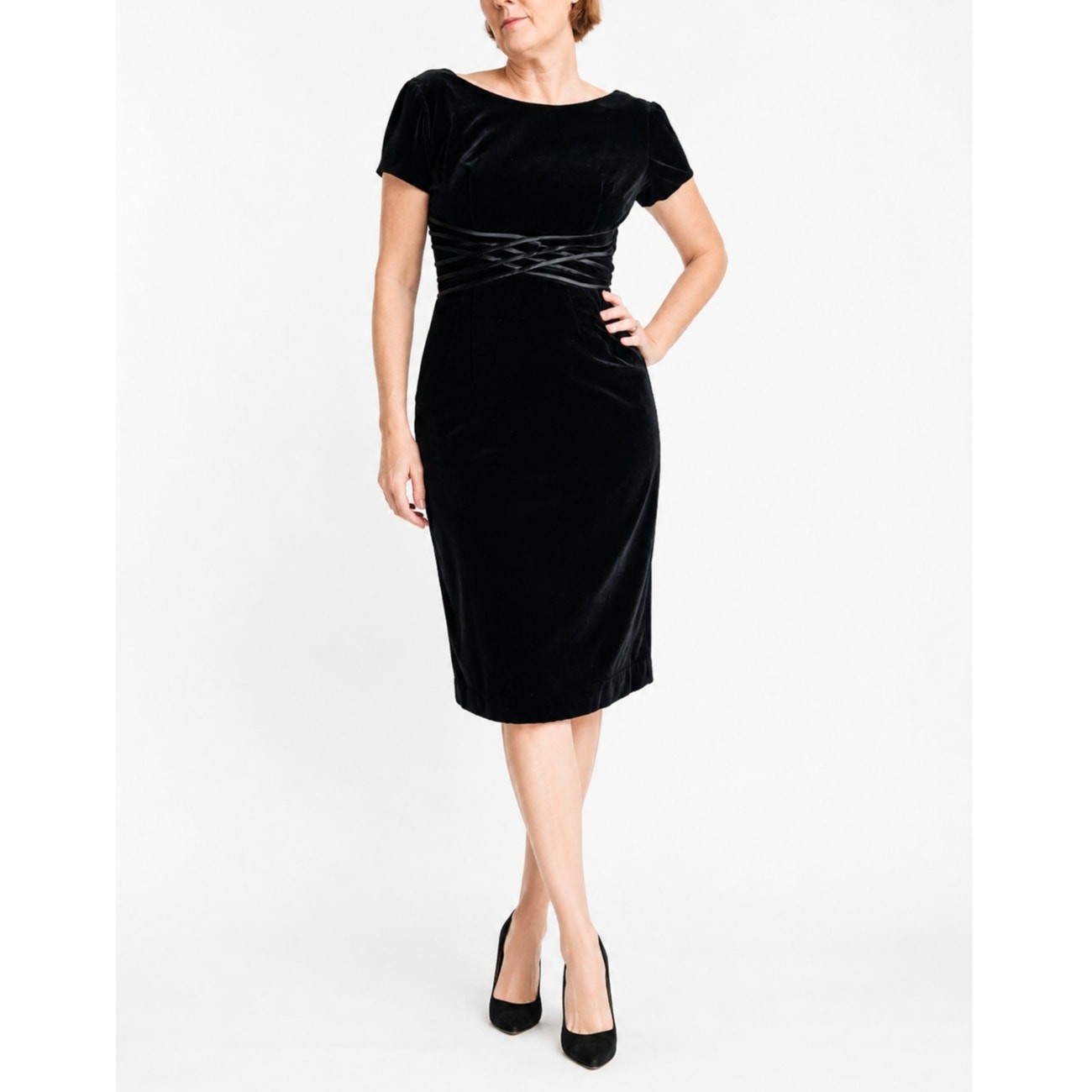 Vintage 50s Black Velvet Pencil Dress SZ Classic Elegant Mid-Century Cocktail