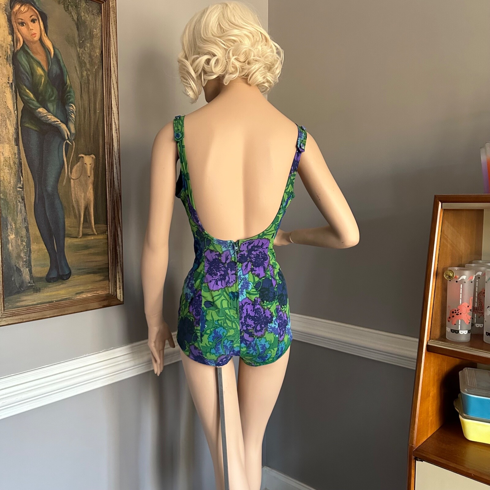 Vintage 1950s Floral Bullet Bra Swimsuit Perfection by Roxanne 12/34 D
