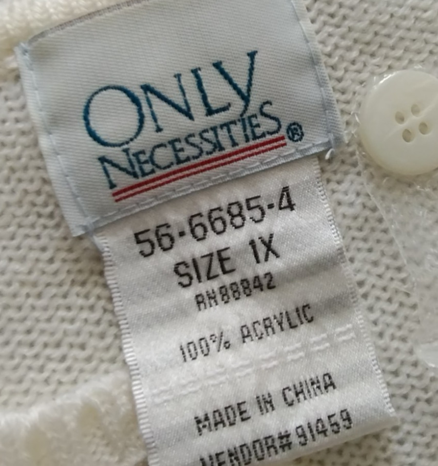 (Vtg) ONLY NECESSITIES Creamy White Long Sleeve BUTTON Up CARDIGAN Sweater Sz 1X