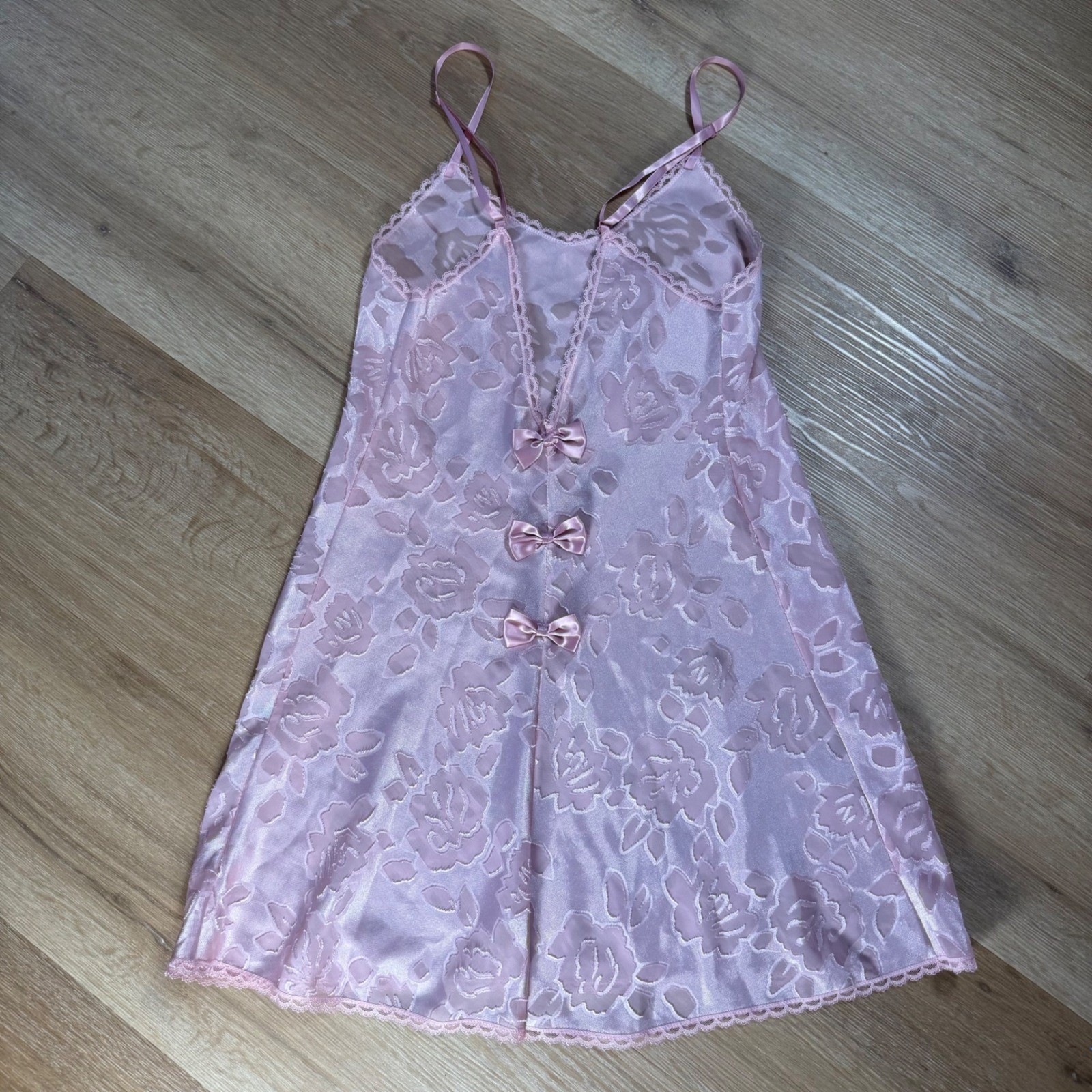 Undercover Wear Pink Floral Rose Burnout Slip Dress Nightgown Bows Coquette Med