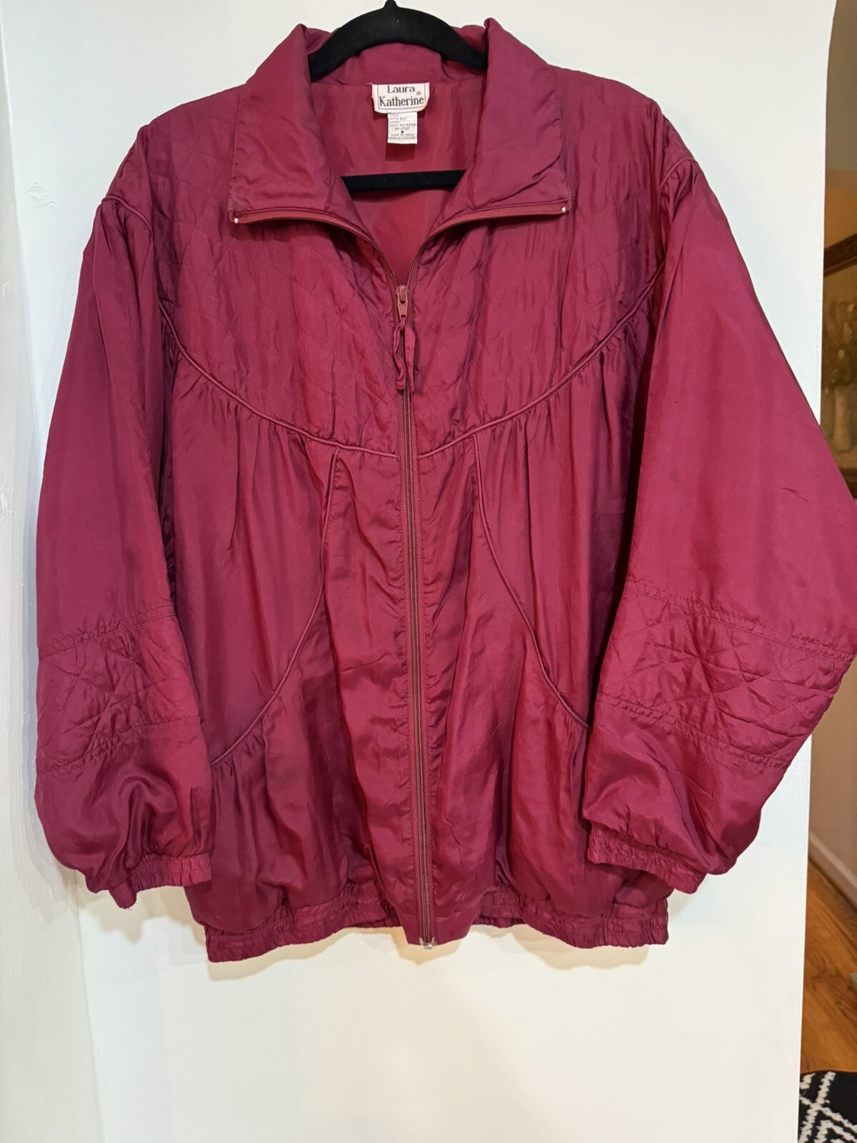 VINTAGE FUCHSIA 100% SILK WINDBREAKER JACKET LAURA KATHERINE SIZE S Oversized