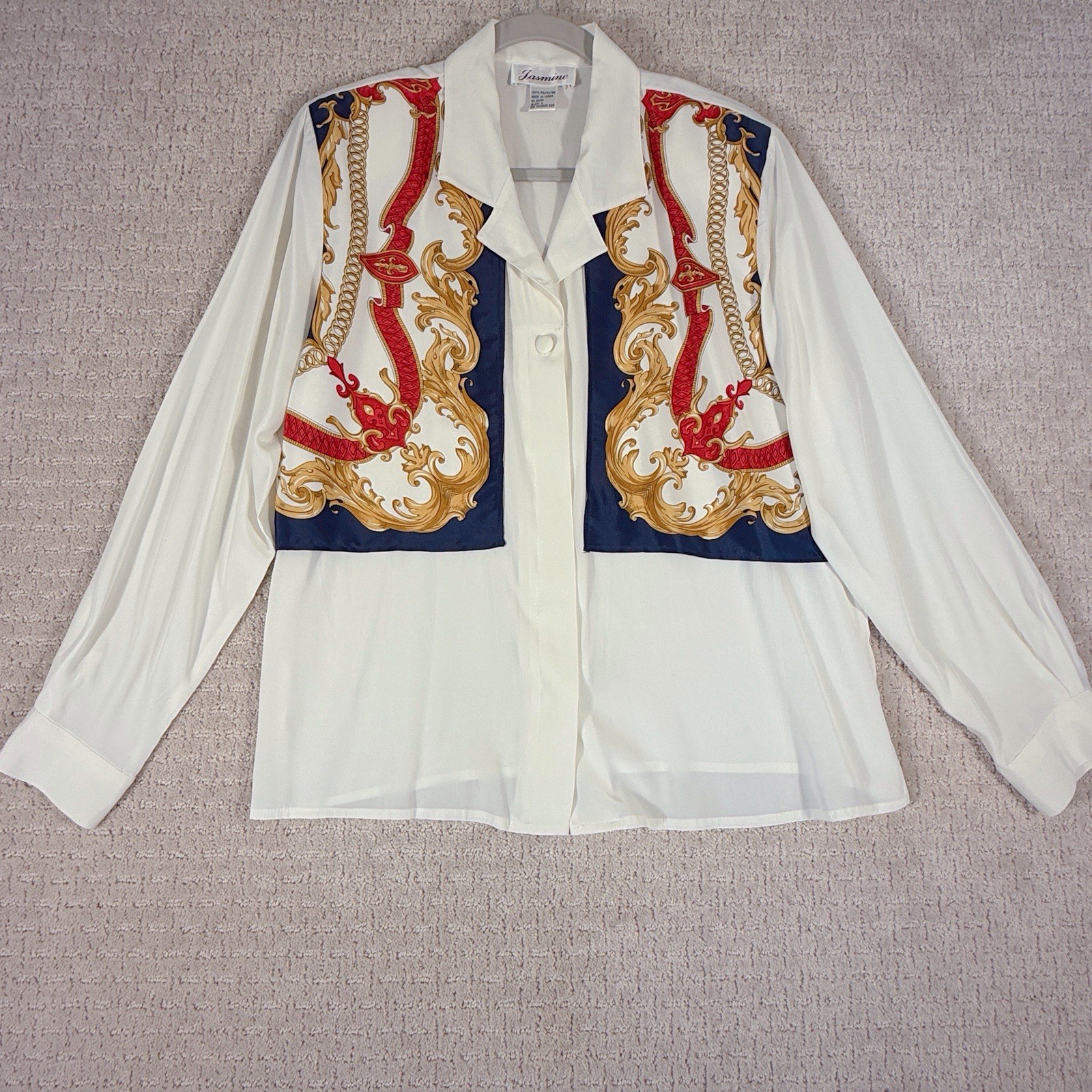 Vintage Jasmine Long Sleeve Blouse Women’s Size Large Baroque Regal Sheer Ivory