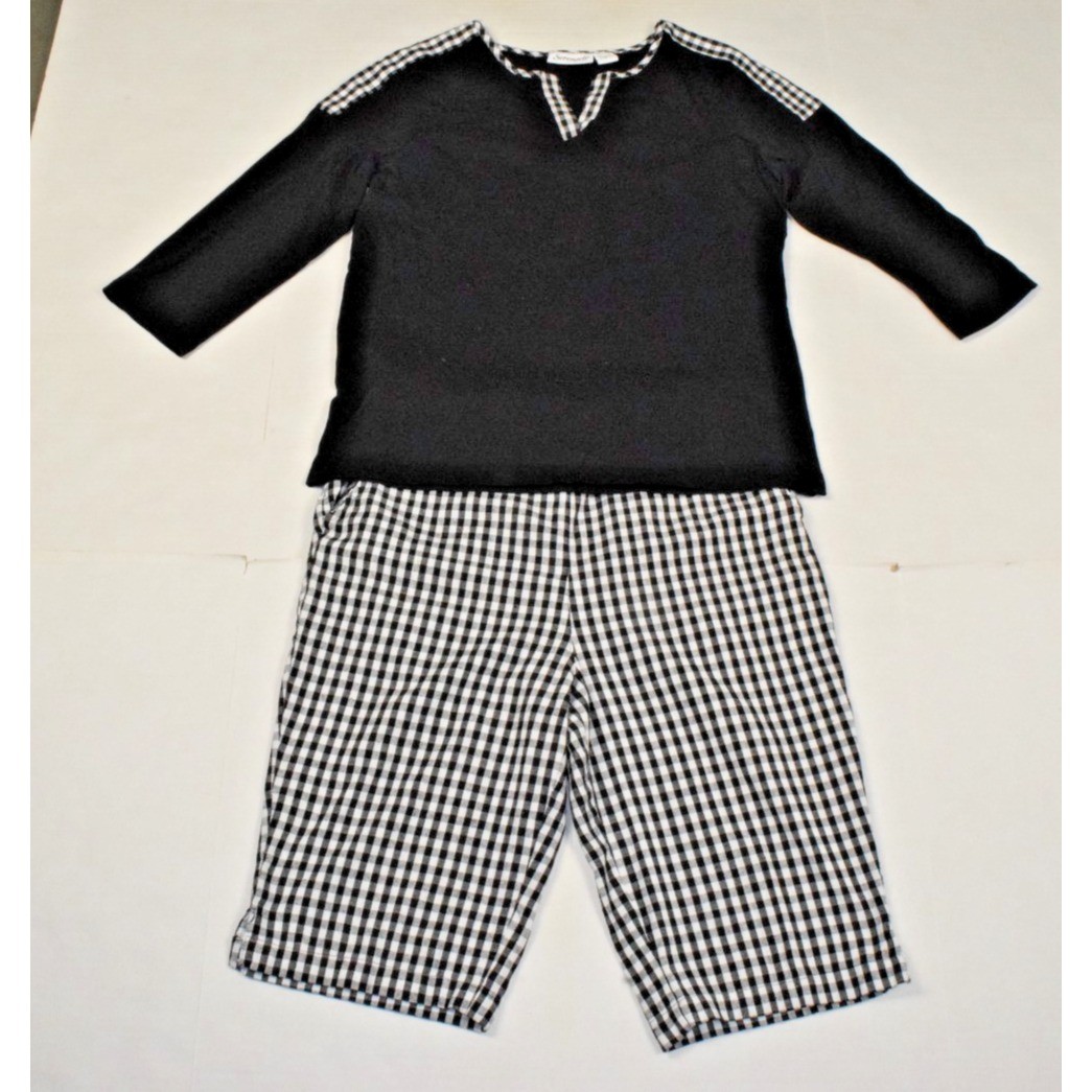 Vintage Bermuda Shirt Shorts Set Serengeti Size M 90s Black White Gingham Cotton