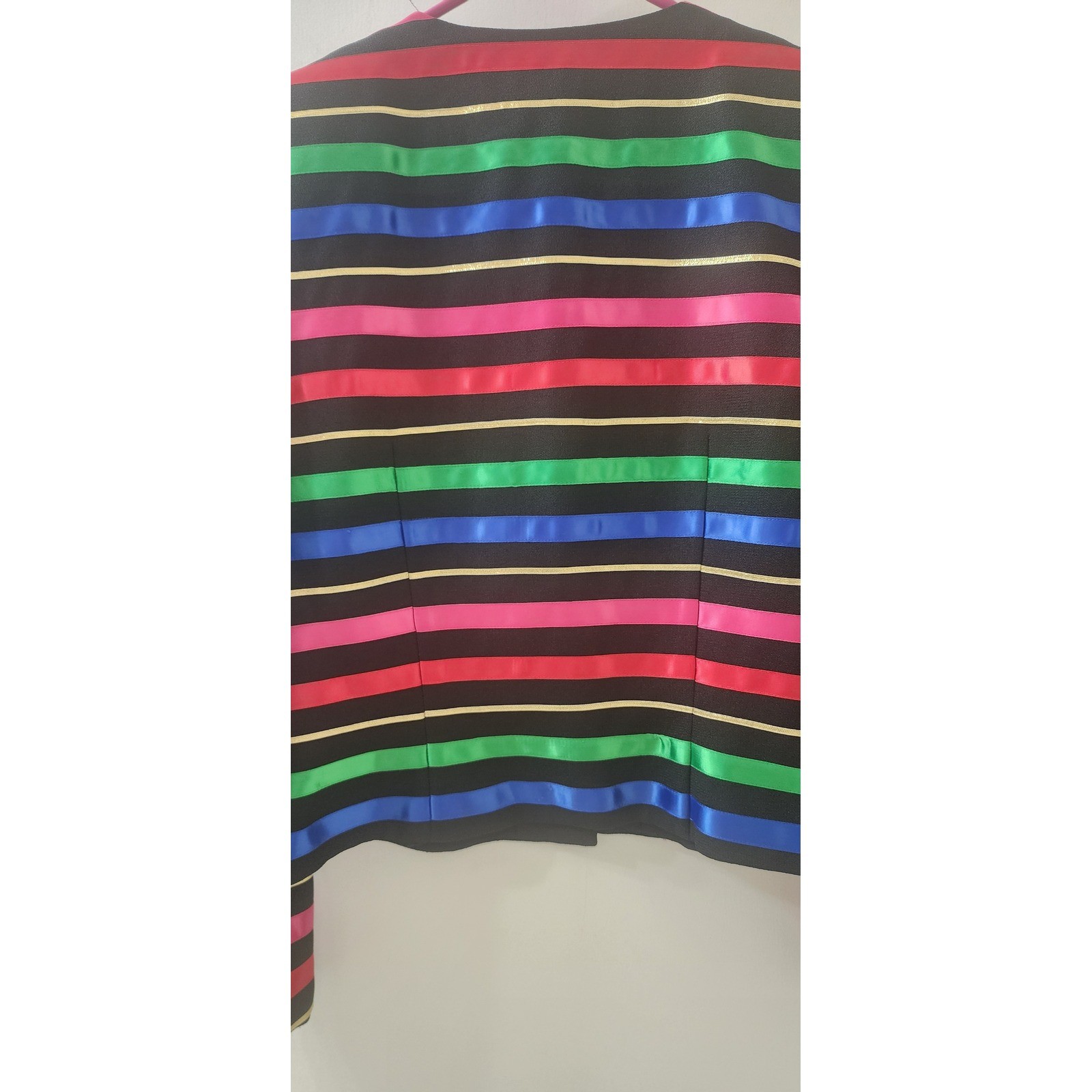 Jacqueline Ferrar Vintage Rainbow Stripe Ribbon Blazer Gold Metallic Trim Size 4