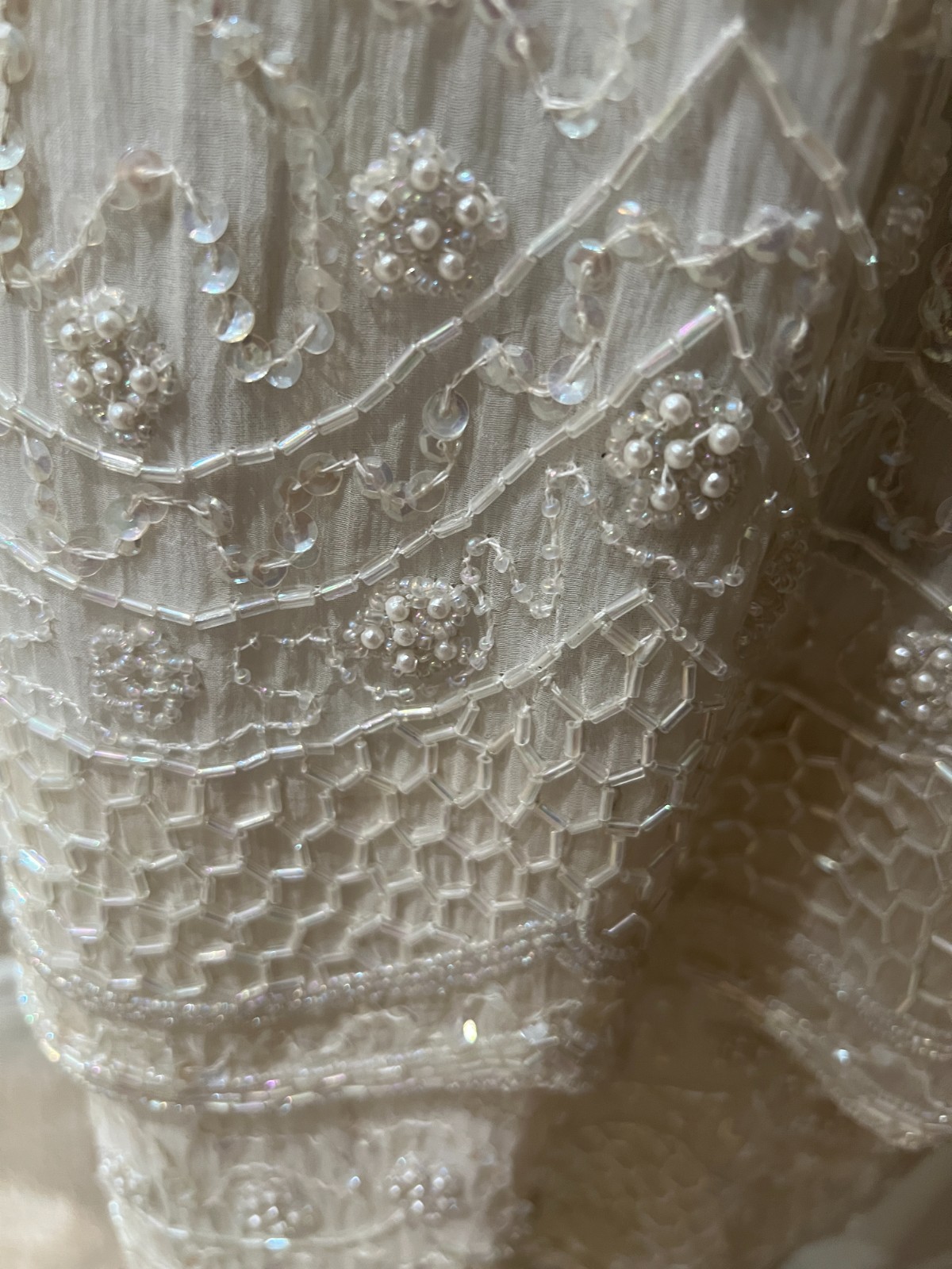 Brilliante by J.A. IVORY/CREAM Sequin Beaded Formal Party Silk Dress Petite Larg