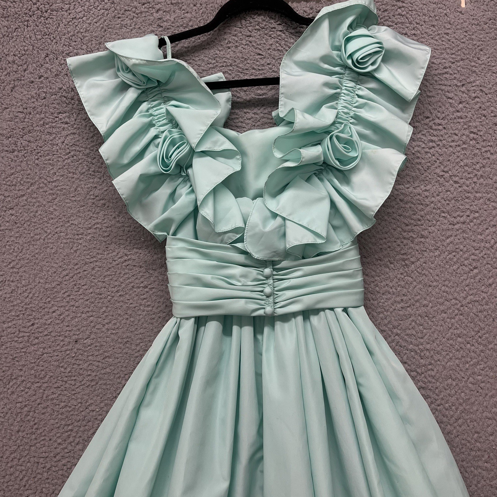 Lorrie Deb Dress Womens 3/4 Green Ruffle Floral Off The Shoulder True Vintage