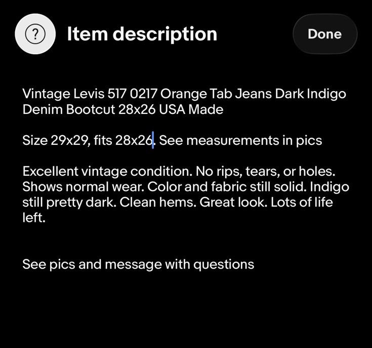 Vintage Levis 517 0217 Orange Tab Jeans Dark Indigo Denim Bootcut 28×26 USA Made