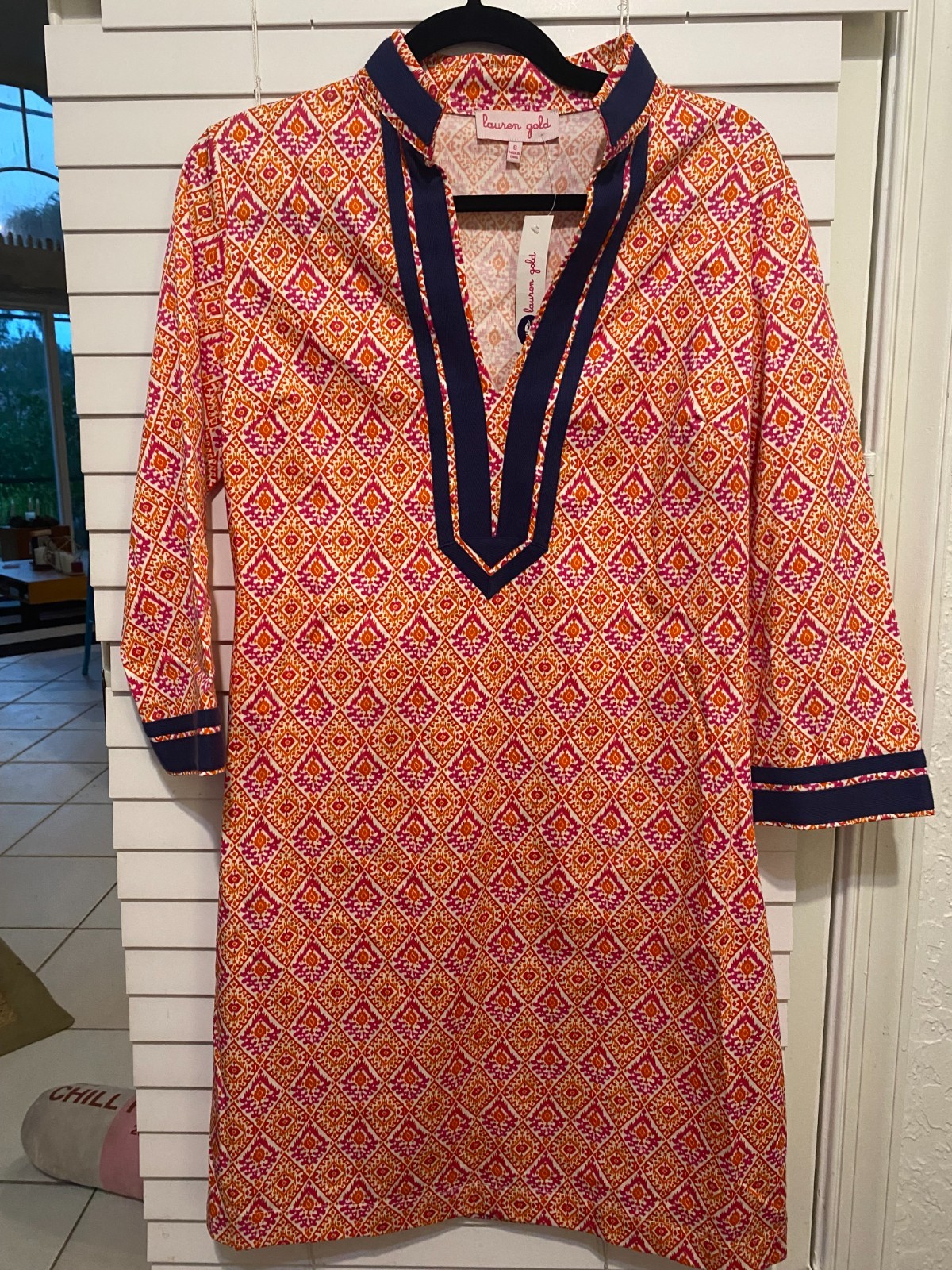 Vtg Lauren Gold Palm Beach Tunic Dress Cotton Resort Beach Sz 6 Resort Wear NWT