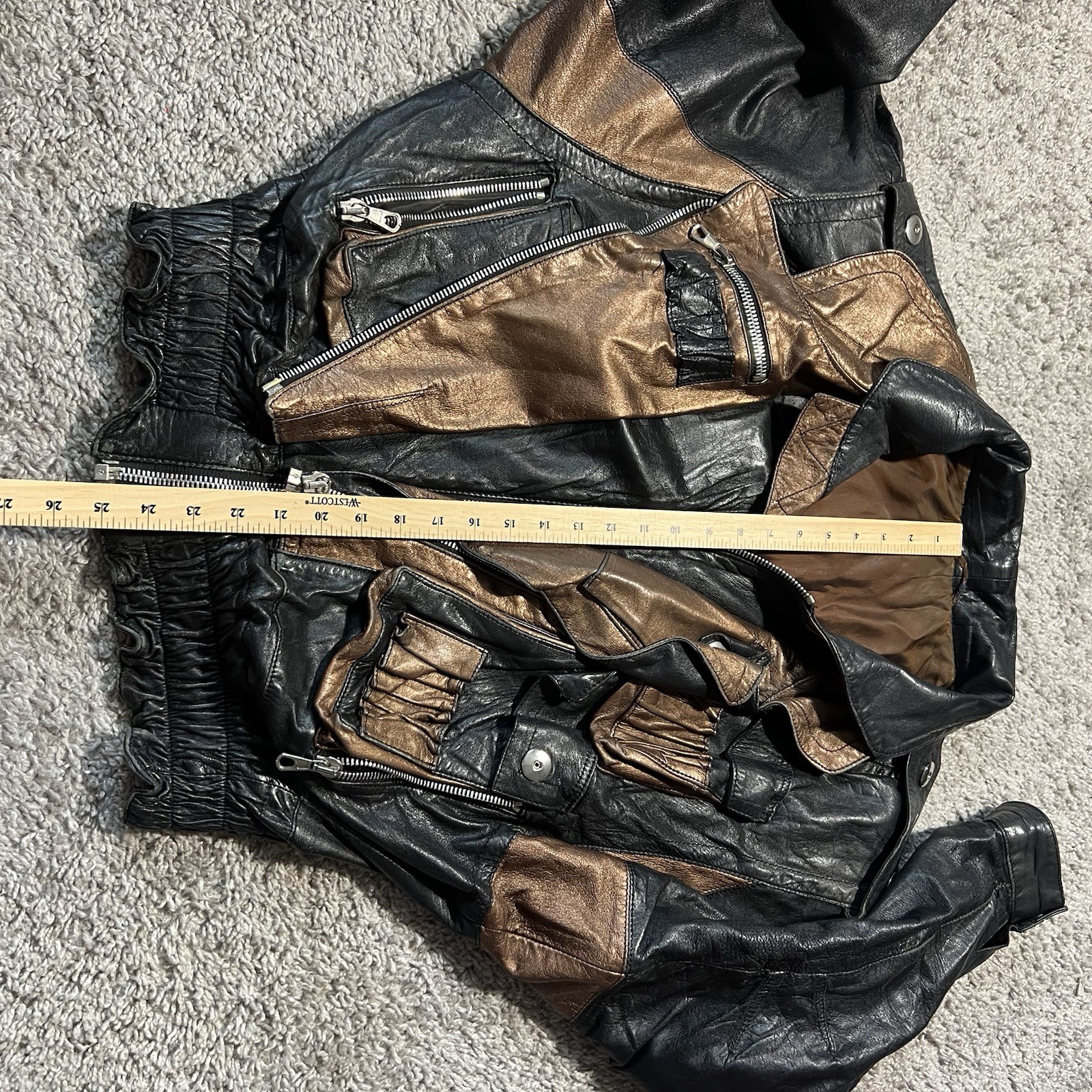 Vintage Black Brown Geometric Moto Biker Jacket Grunge 1980s 90s Italy Designer