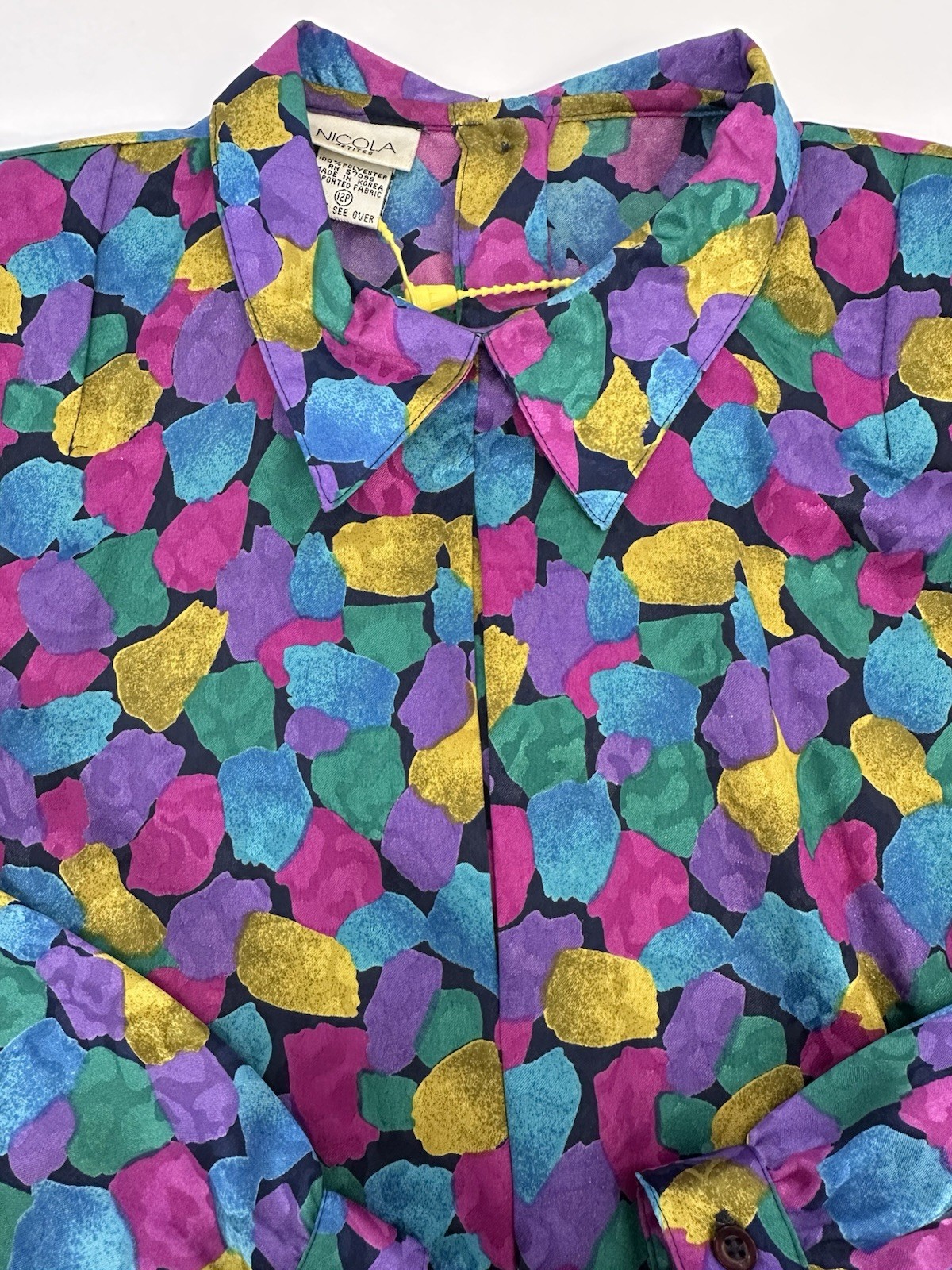 VTG Nicola PetitesWomens Abstract Blouse Colorful 80S 90S Retro Office 12 P READ