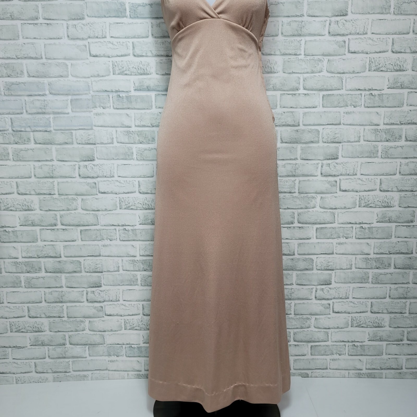 Vintage 70s 80s Champagne Gold Maxi Dress Talon Zipper Empire Waist Disco Gown