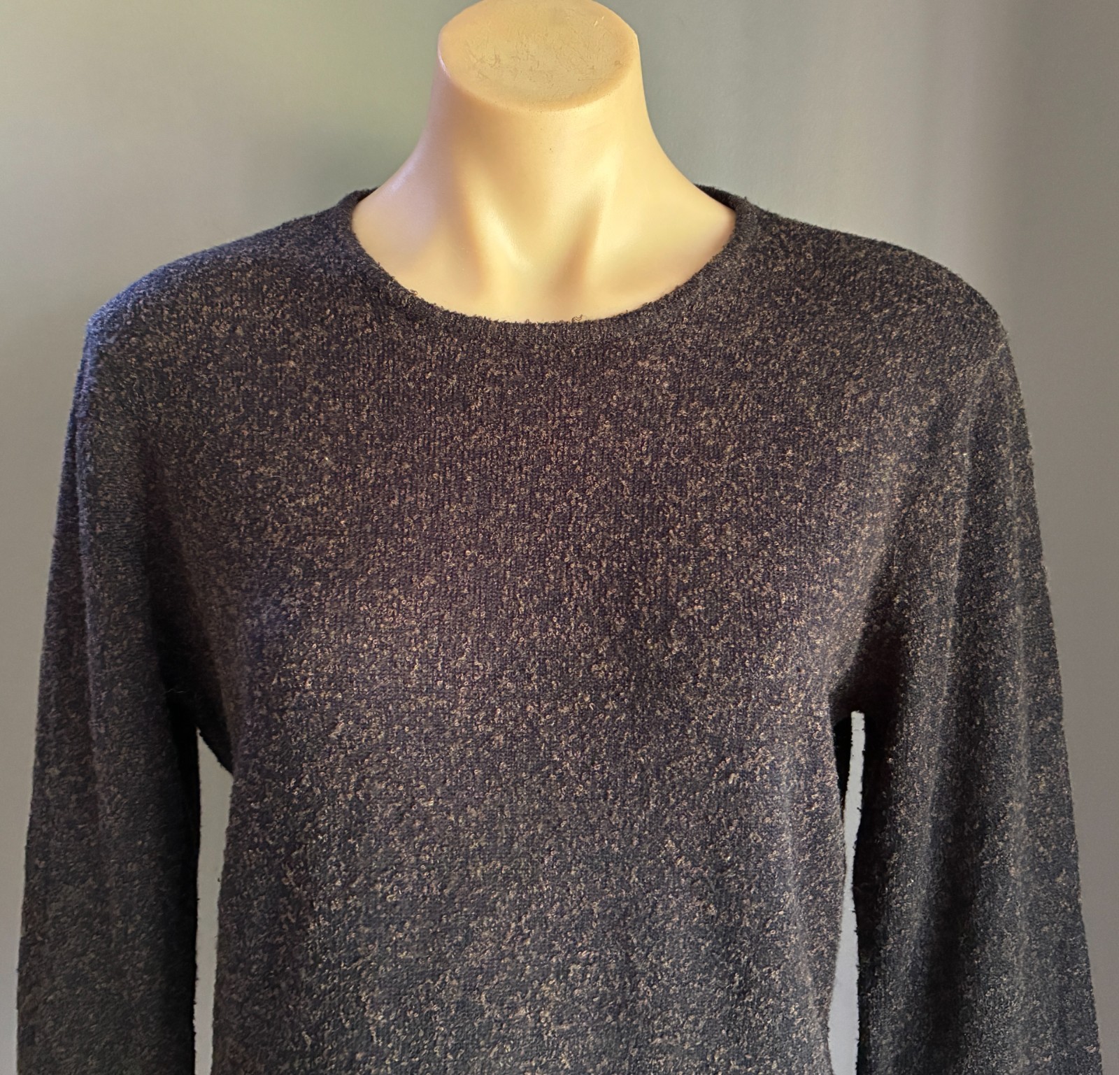 TABLE EIGHT Long Sleeve Top Size M Black & Brown Boucle Textured Stretch Fabric
