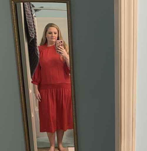 Vintage Joy Stevens Of California 70’s Sz 16 Red Drop Waist Dress