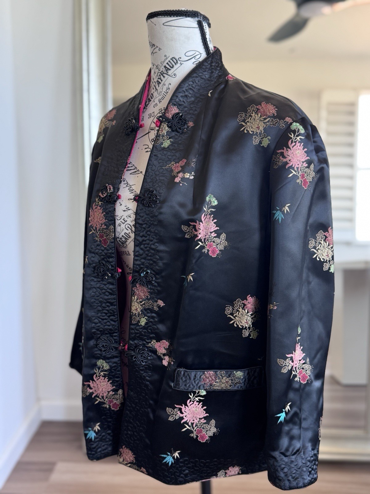 Vintage 80s Peony Shanghai Reversible Satin Floral Embroidered Brocade Jacket
