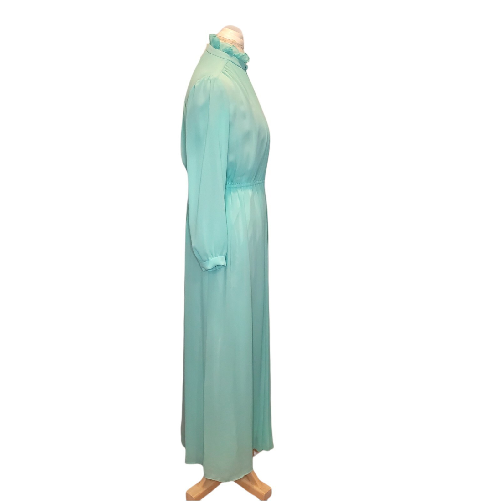 Medium 8 10 Mint Green Sheer Maxi Hostess Dress Longsleeve W Slip VTG 70s