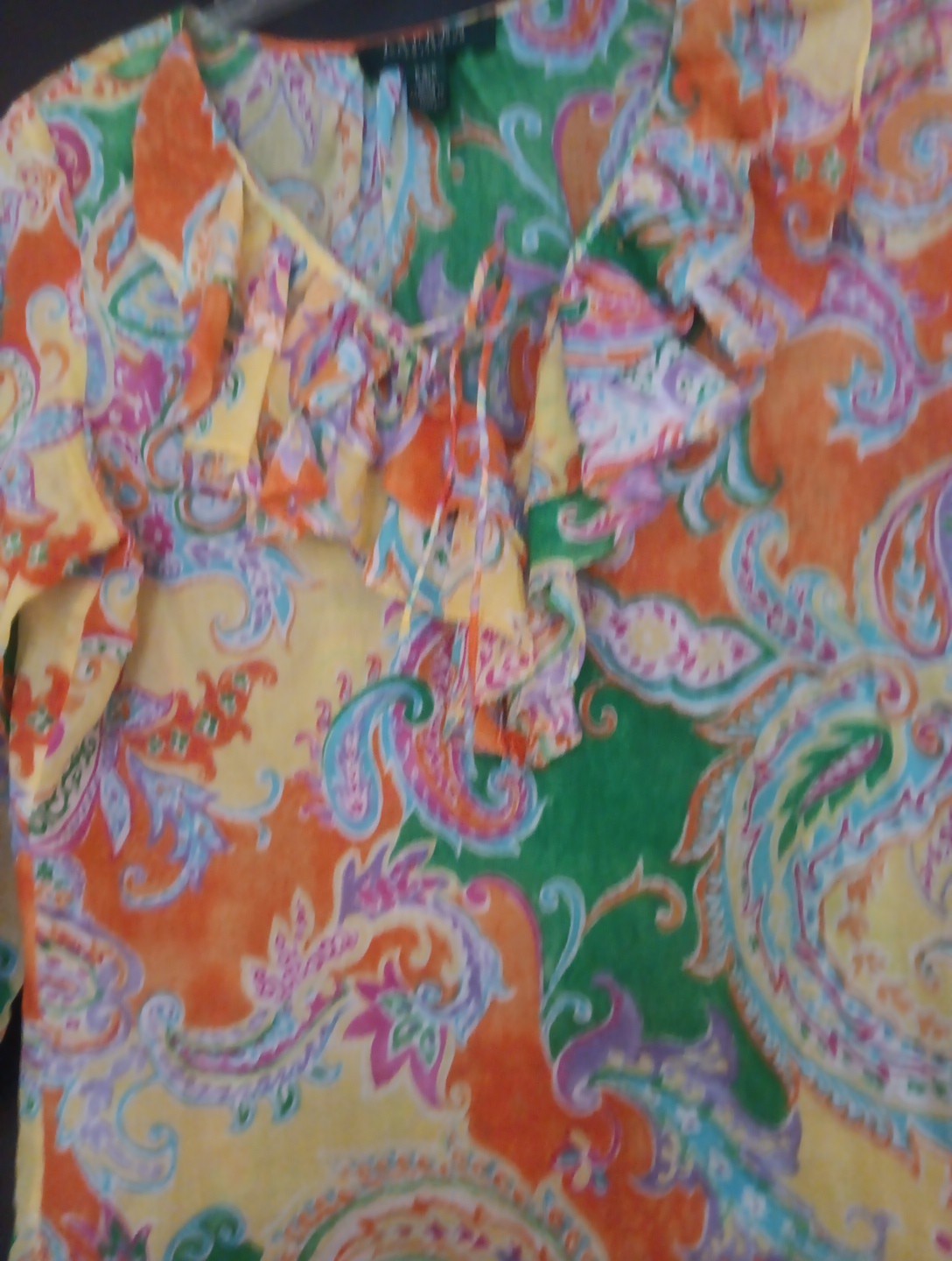 Vintage Lauren Ralph Lauren Ruffle Abstract Poet Blouse Petite Small Art to Wear
