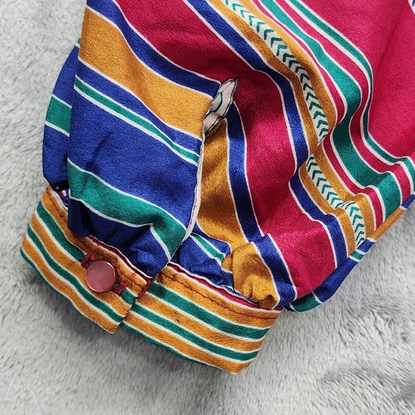 Vintage Its Gailord Striped Button Down Blouse 14 Multicolor Long Balloon Sleeve
