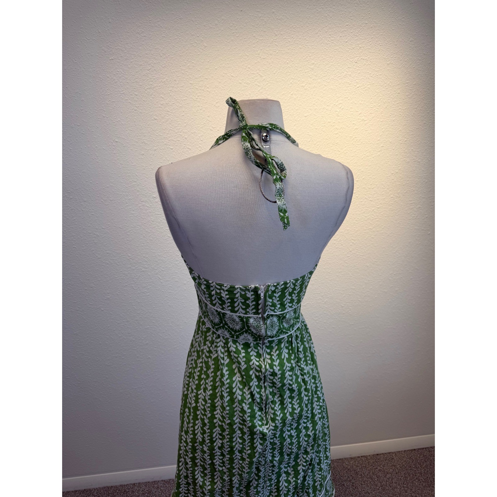 Vtg Y2K Green Halter Babydoll Dress Womens Small Twee Floral Feminine Coquette