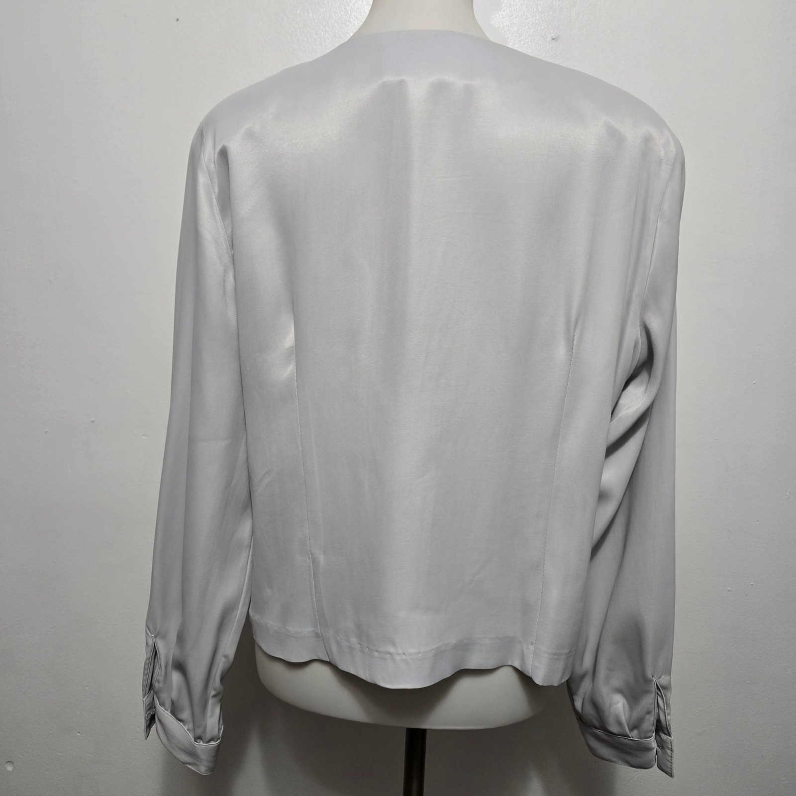 New York City Design Co 90s Silver Floral Beaded Satin Button Front Blouse 14