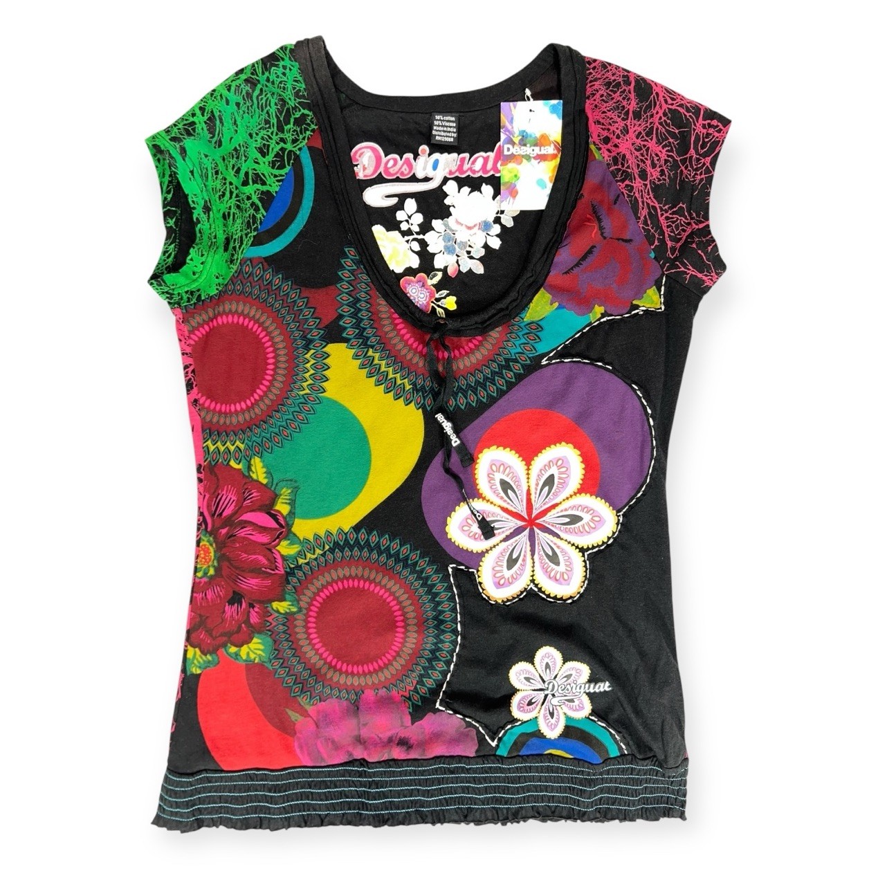 VTG Y2K DESIGUAL WHIMSICAL T-SHIRT TOP RAVE MOD DISCO PSYCHEDELIC CYBER GOTH NWT