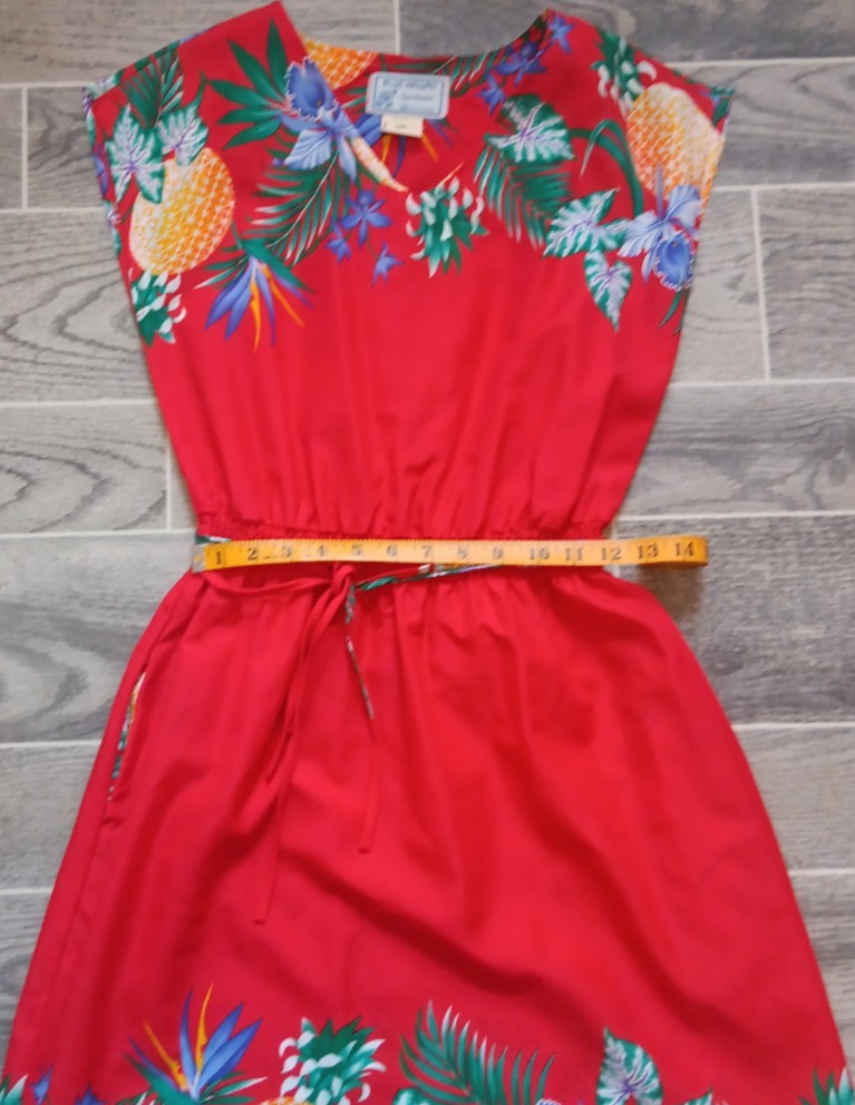Vintage Blue Hawaii Sportswear Honolulu Womens Small Red Floral Pineapple Dress