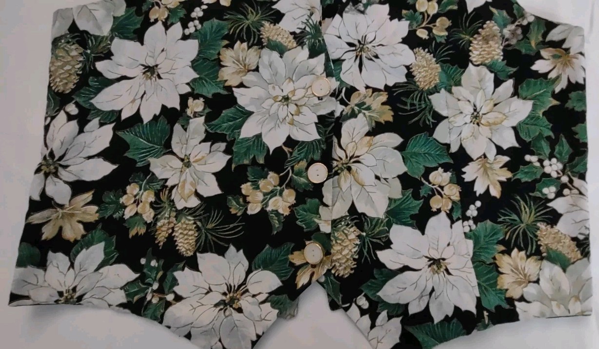 Vintage Lester Square for The Tog Shop Christmas Poinsettia Flower Design Vest M