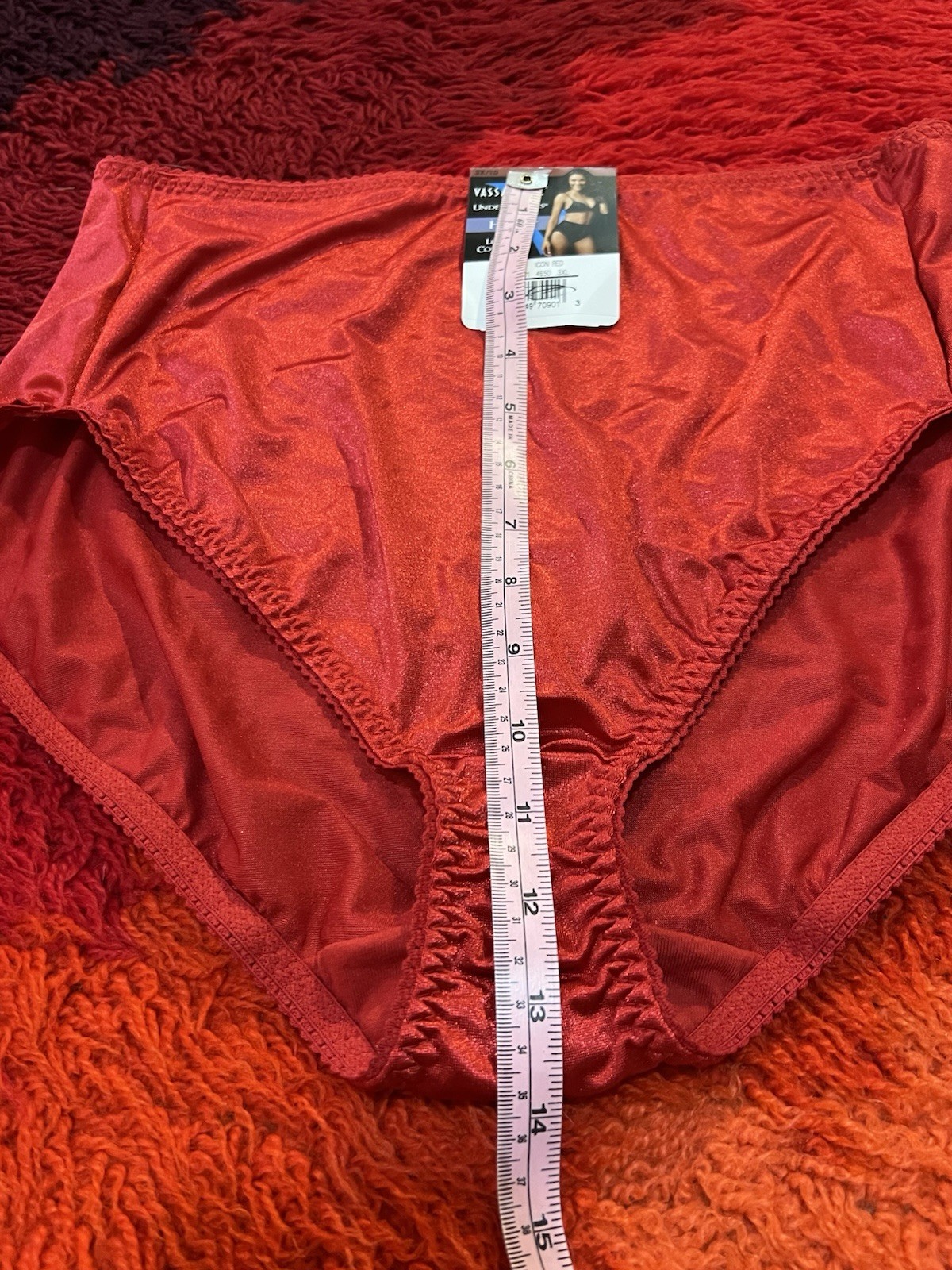 Vassarette VTG Second Skin Stretch Satin High Cut Brief Panty Red 3XL Plus